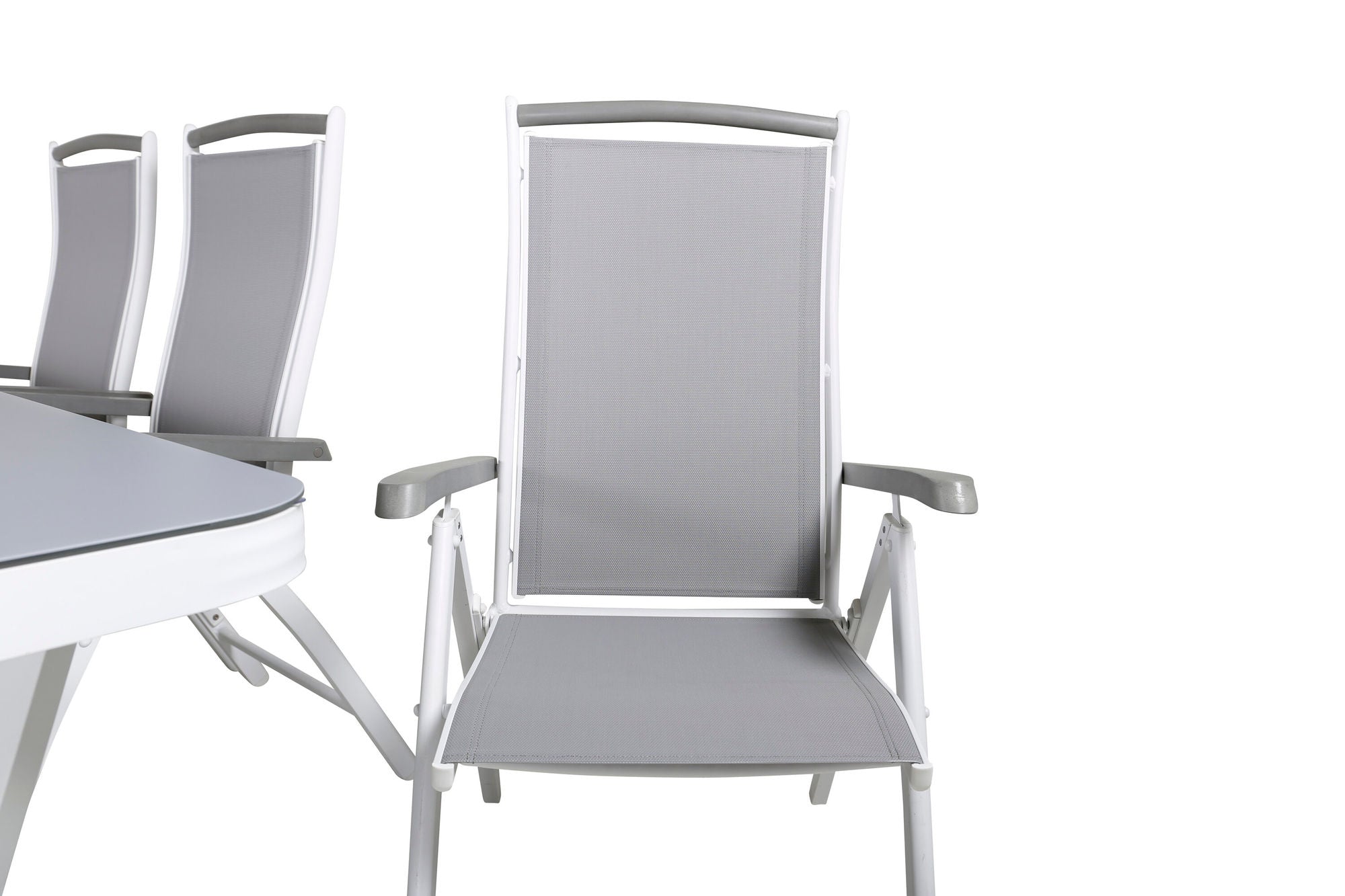 Venture Home Virya spisebord - White Alu / Grey Glass - big bord+Albany 5:pos stol - White/Grey_6