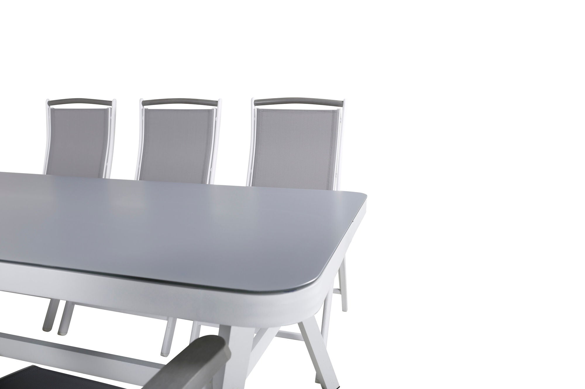 Venture Home Virya spisebord - White Alu / Grey Glass - big bord+Albany 5:pos stol - White/Grey_6