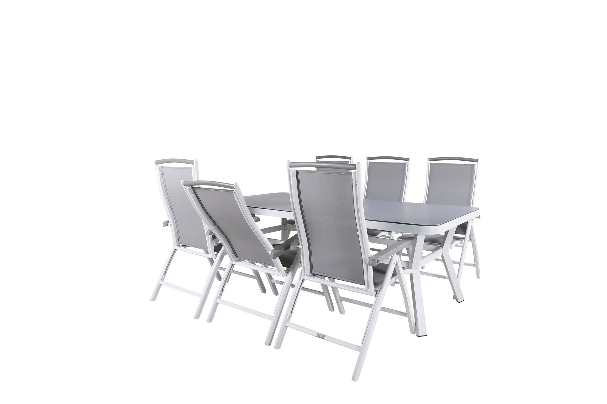 Venture Home Virya spisebord - White Alu / Grey Glass - big bord+Albany 5:pos stol - White/Grey_6