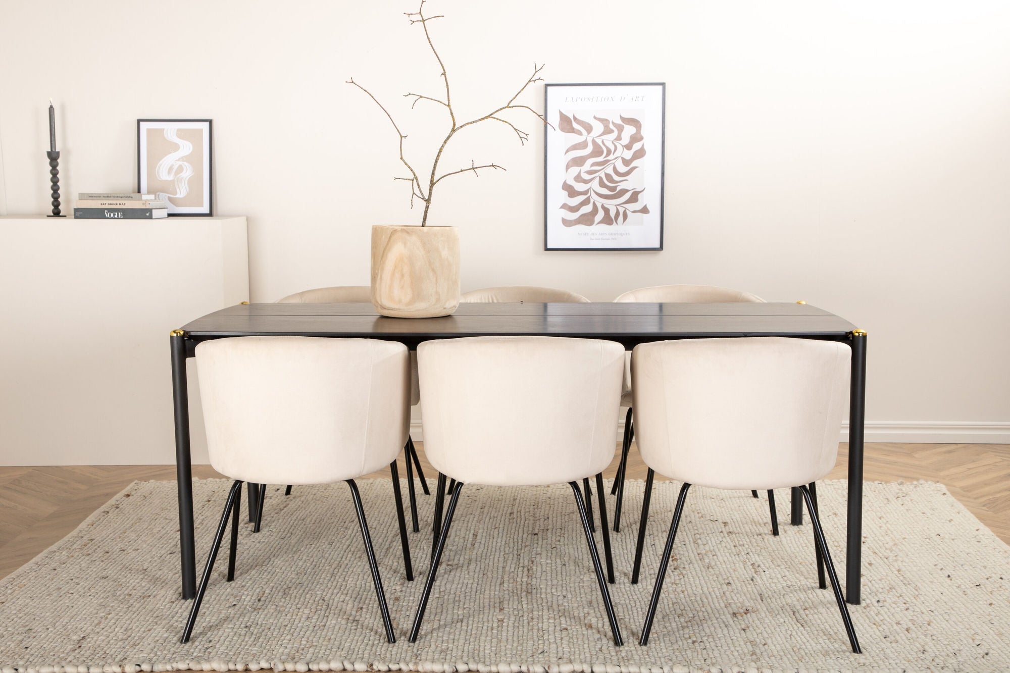 Venture Home Pelle spisebord - Black / black Black+Berit stol - Black / Beige Velvet_6