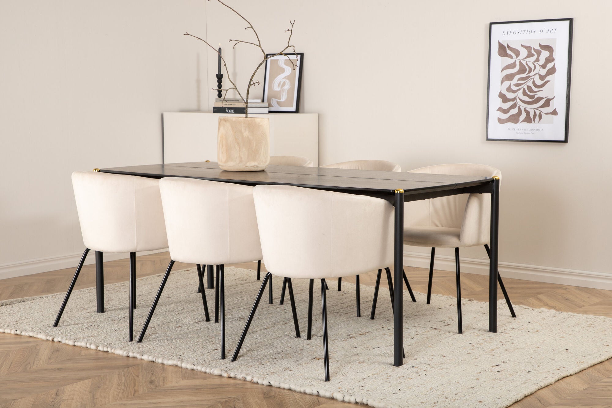 Venture Home Pelle spisebord - Black / black Black+Berit stol - Black / Beige Velvet_6