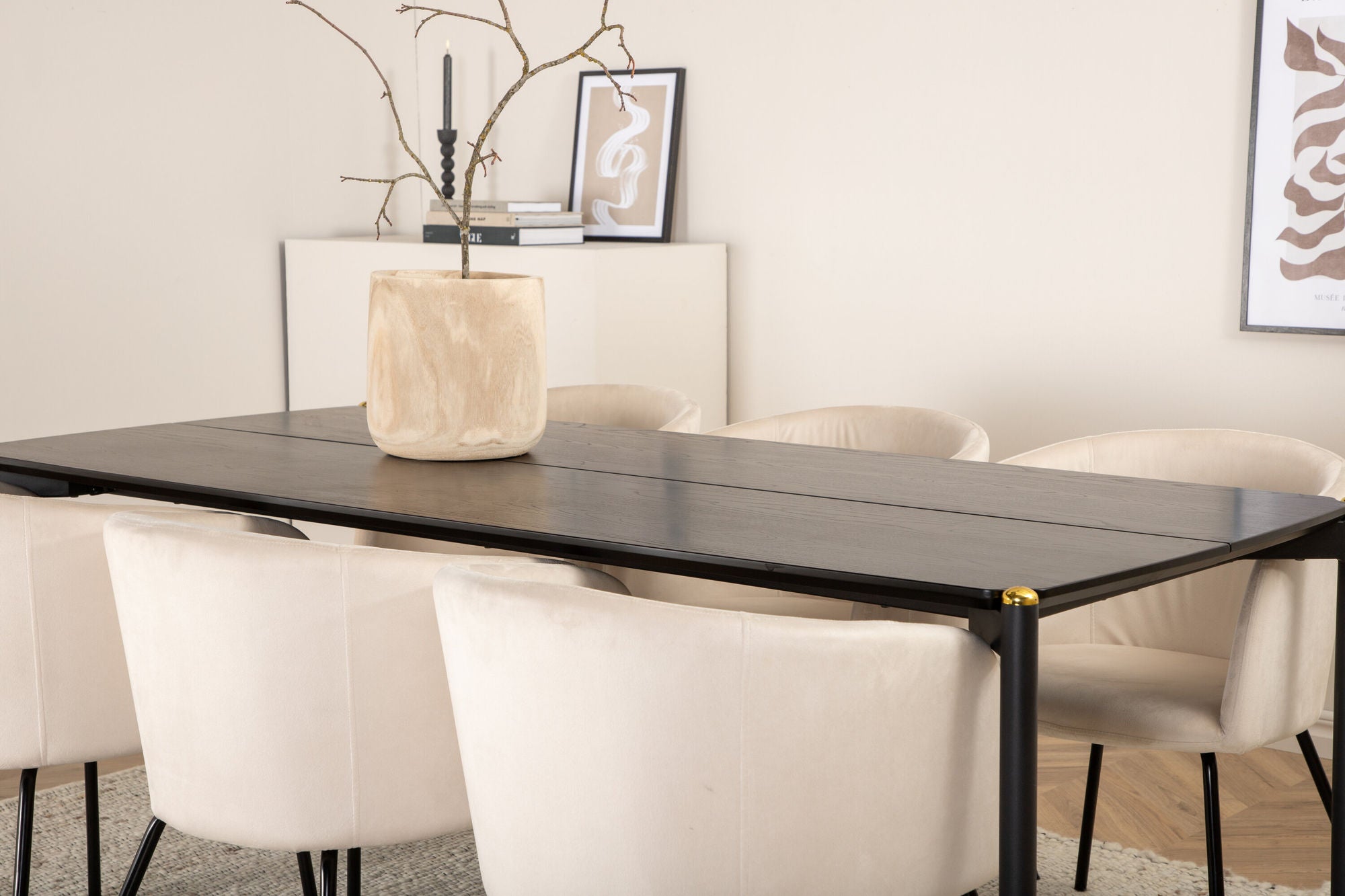 Venture Home Pelle spisebord - Black / black Black+Berit stol - Black / Beige Velvet_6
