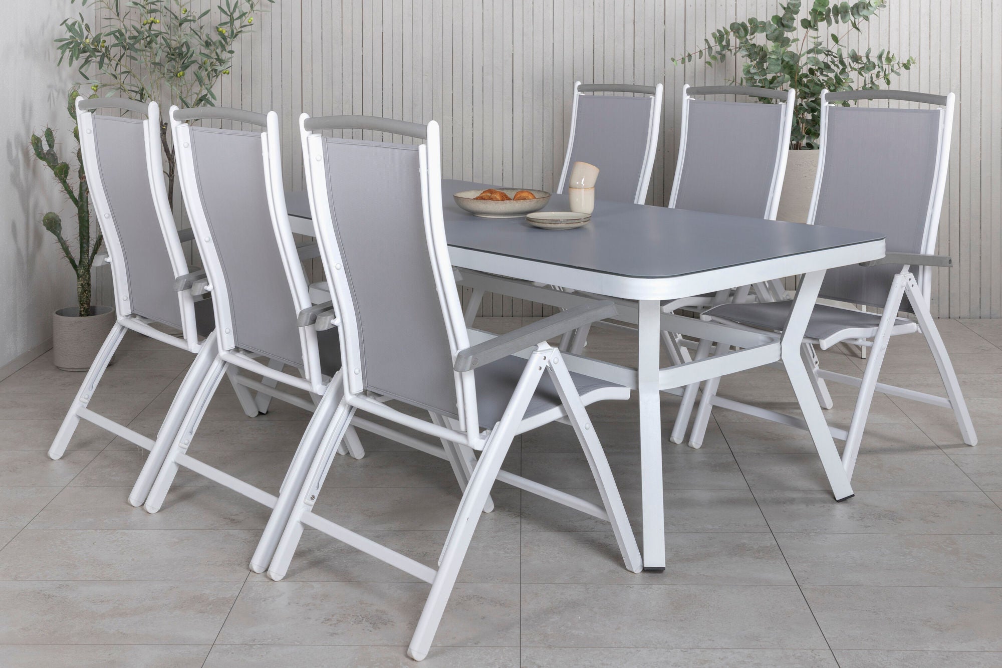 Venture Home Virya spisebord - White Alu / Grey Glass - big bord+Albany 5:pos stol - White/Grey_6