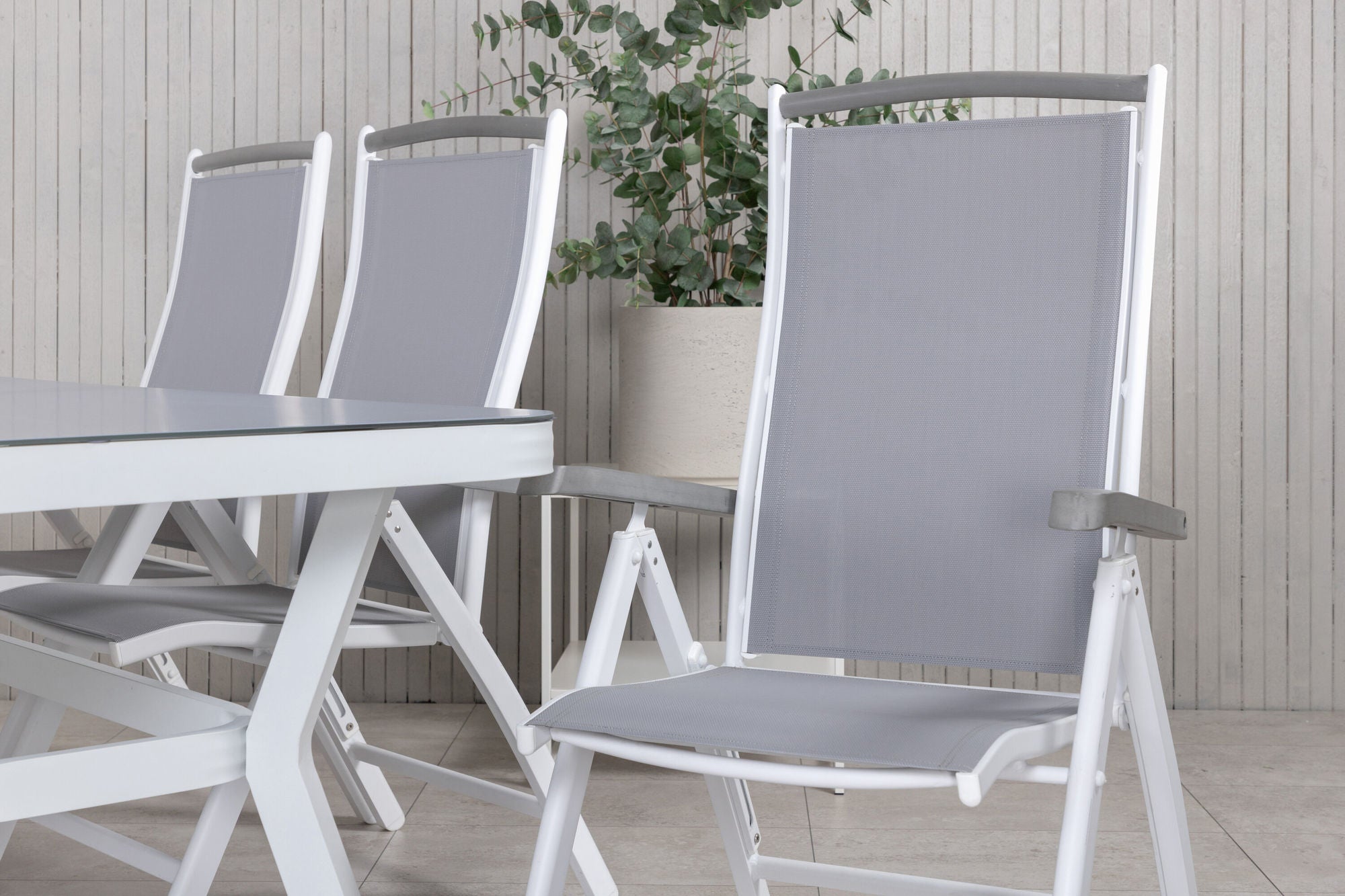 Venture Home Virya spisebord - White Alu / Grey Glass - big bord+Albany 5:pos stol - White/Grey_6