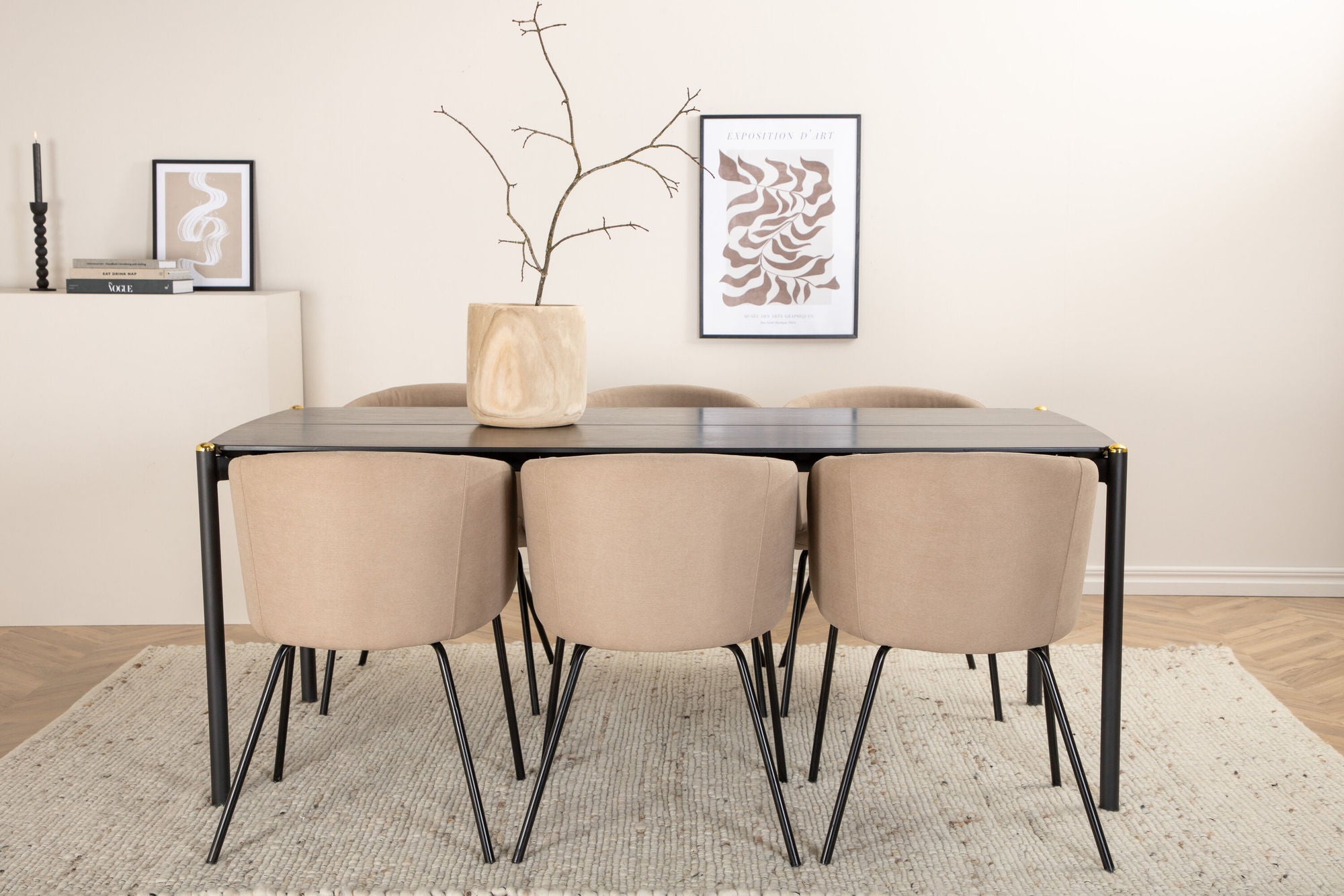 Venture Home Pelle spisebord - Black / black Black+Berit stol - Black / Beige Fabric (Polyester linen )_6