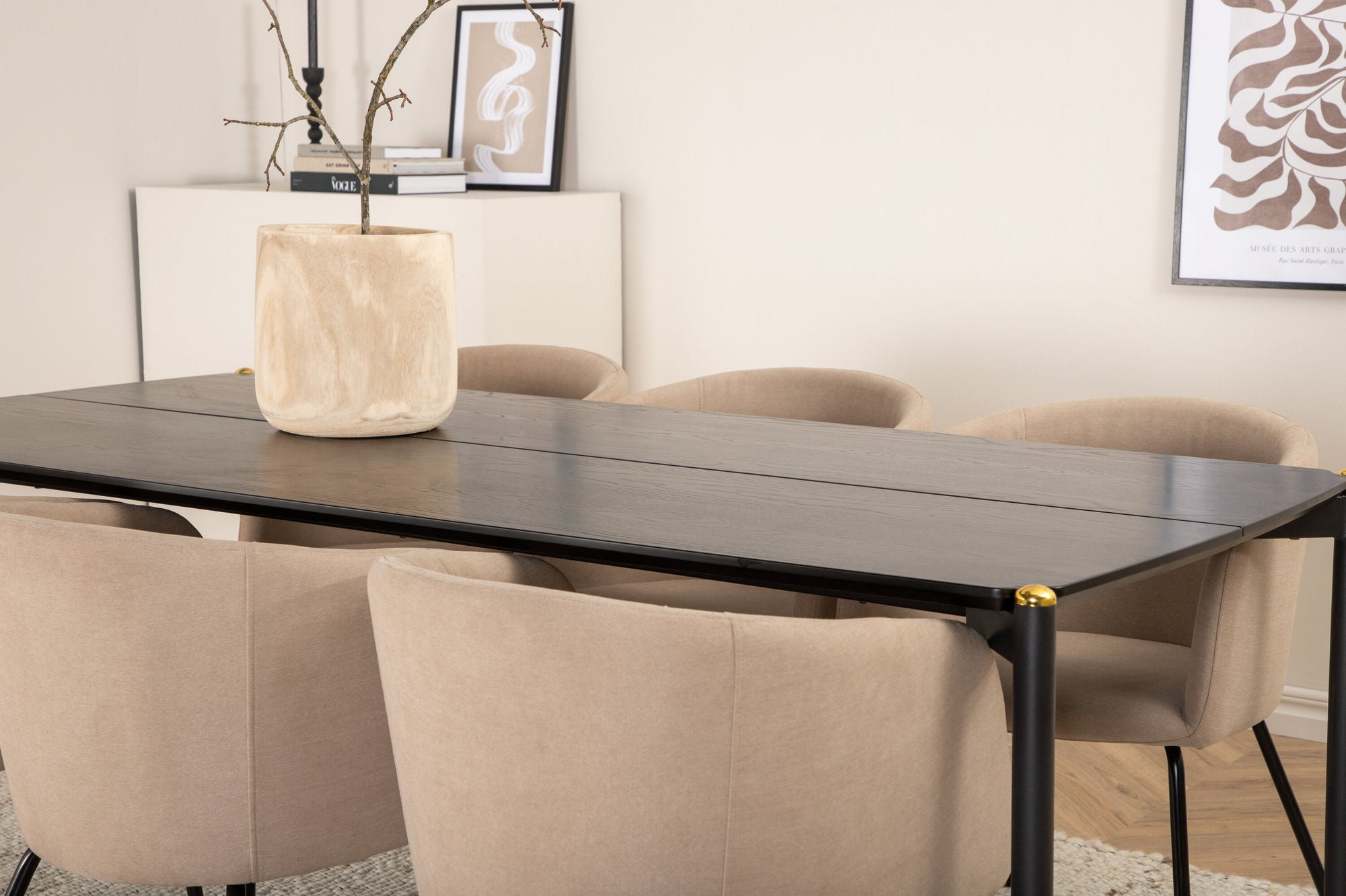 Venture Home Pelle spisebord - Black / black Black+Berit stol - Black / Beige Fabric (Polyester linen )_6