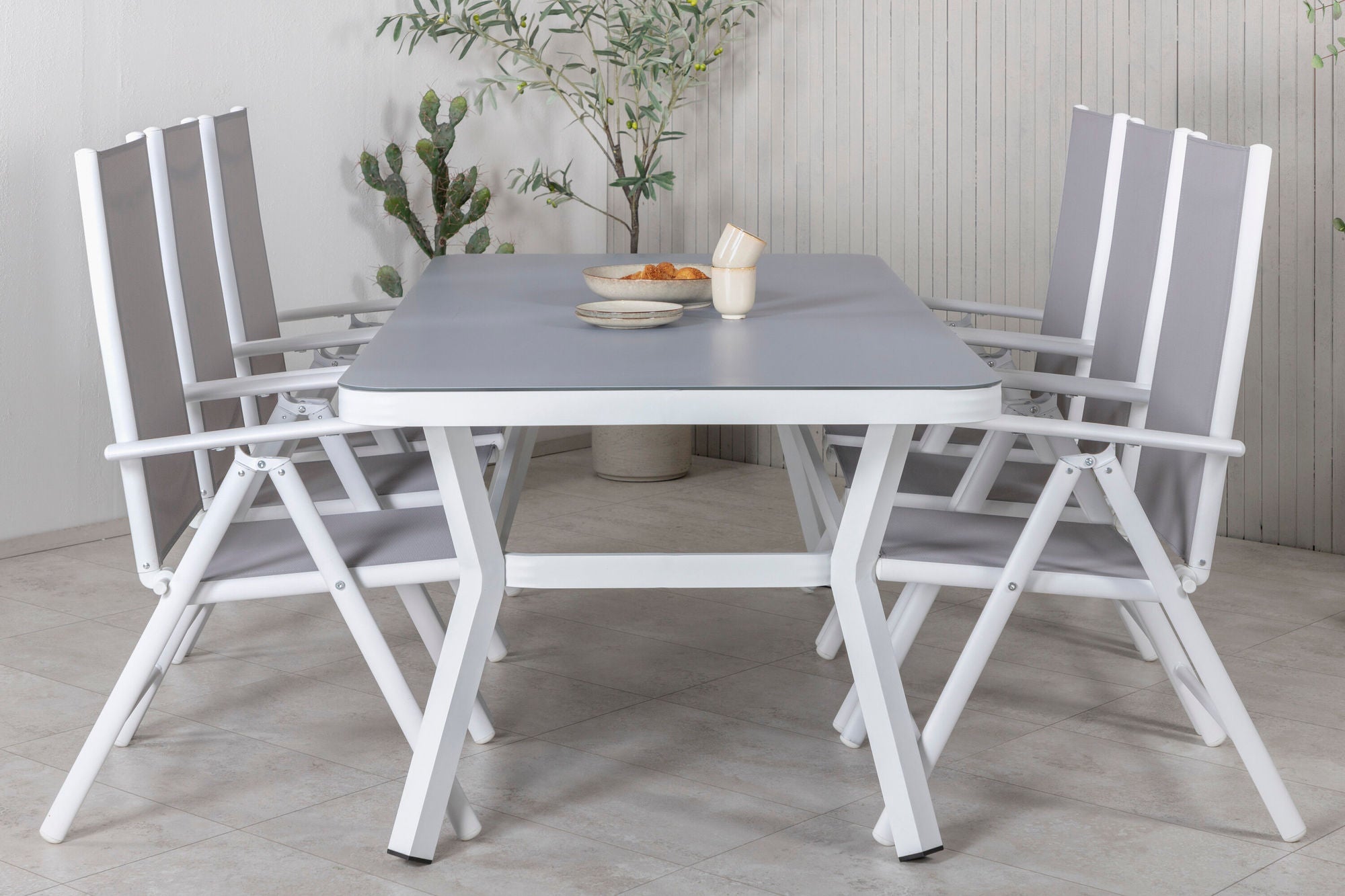 Venture Home Virya spisebord - White Alu / Grey Glass - big bord+Break 5:pos stol - White/Grey_6