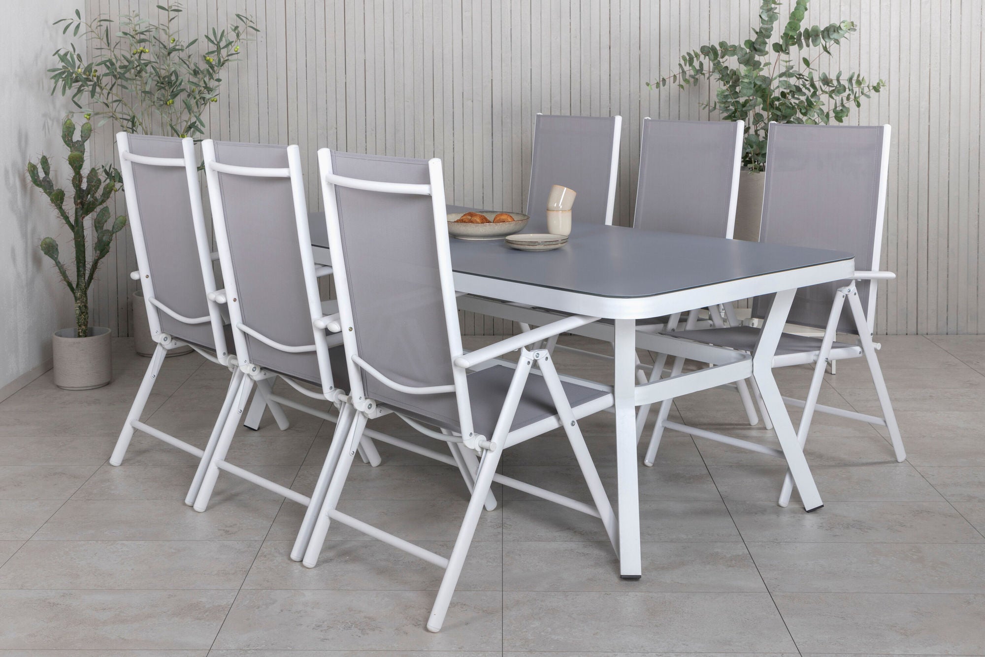Venture Home Virya spisebord - White Alu / Grey Glass - big bord+Break 5:pos stol - White/Grey_6