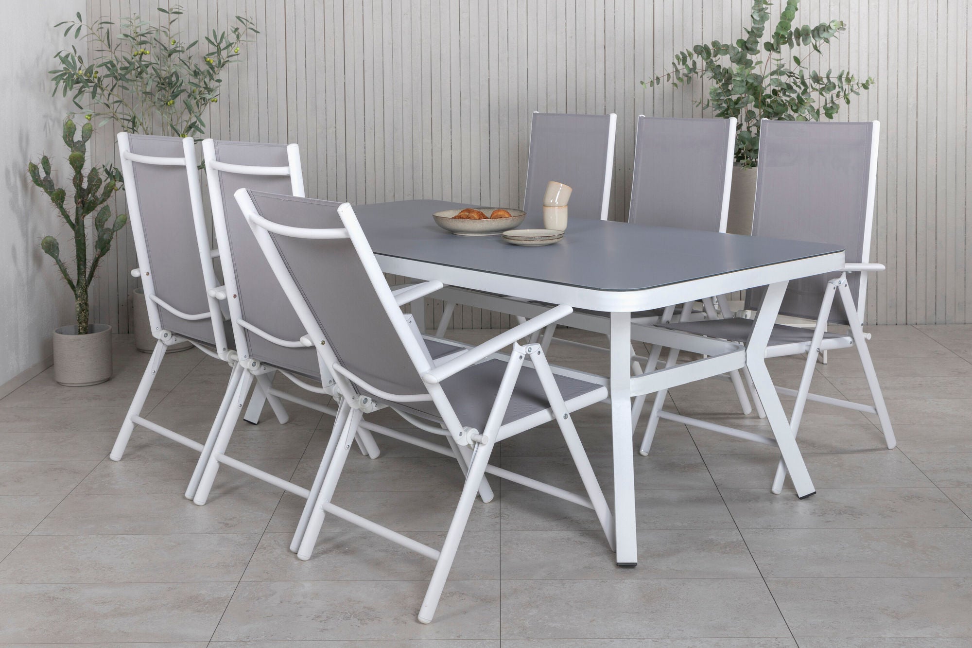 Venture Home Virya spisebord - White Alu / Grey Glass - big bord+Break 5:pos stol - White/Grey_6