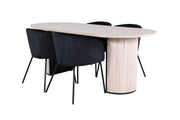 Venture Home Bianca Oval spisebord - White Wash / Black Veneer+Berit stol - Black / Black Velvet_4