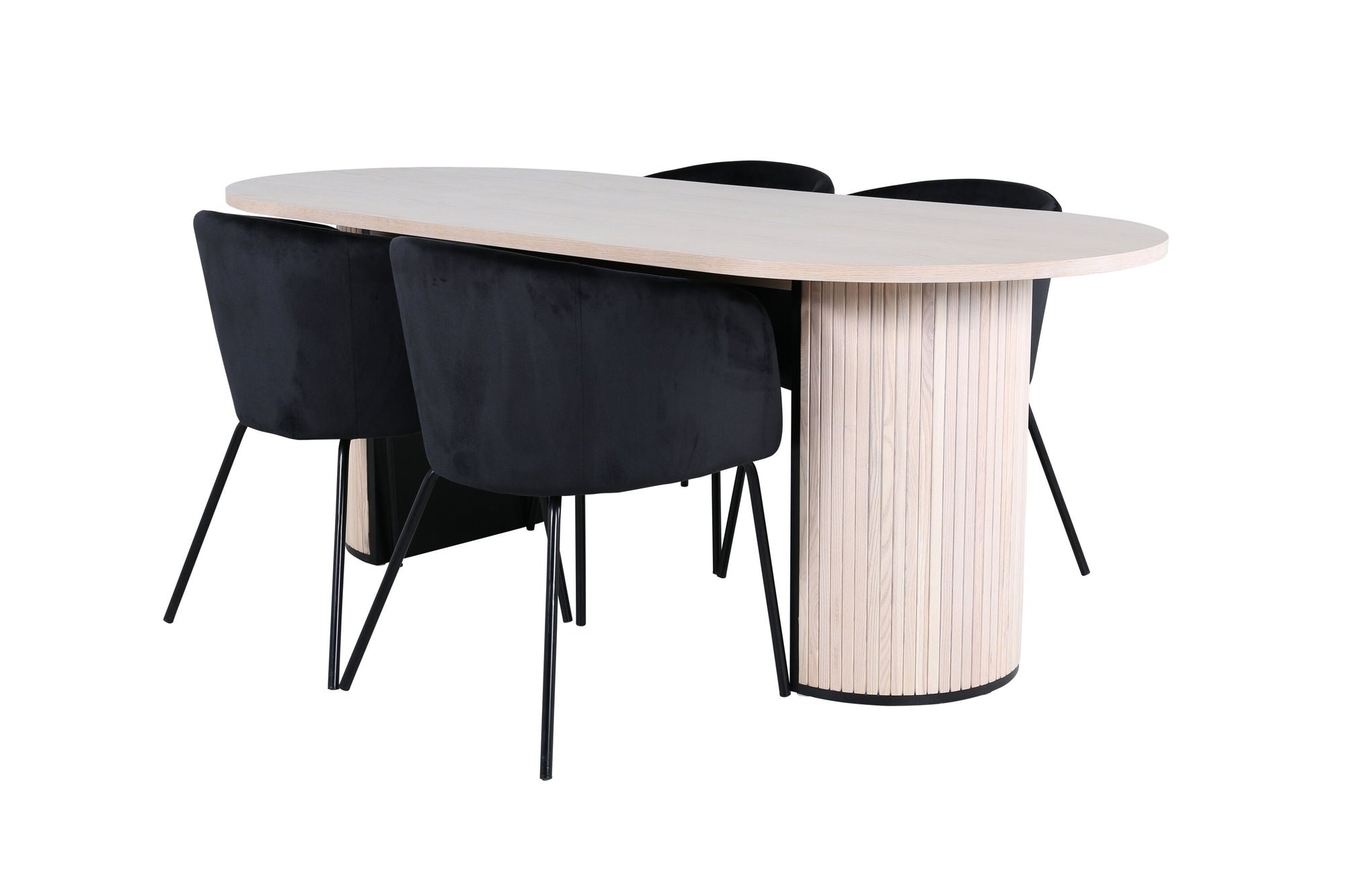 Venture Home Bianca Oval spisebord - White Wash / Black Veneer+Berit stol - Black / Black Velvet_4