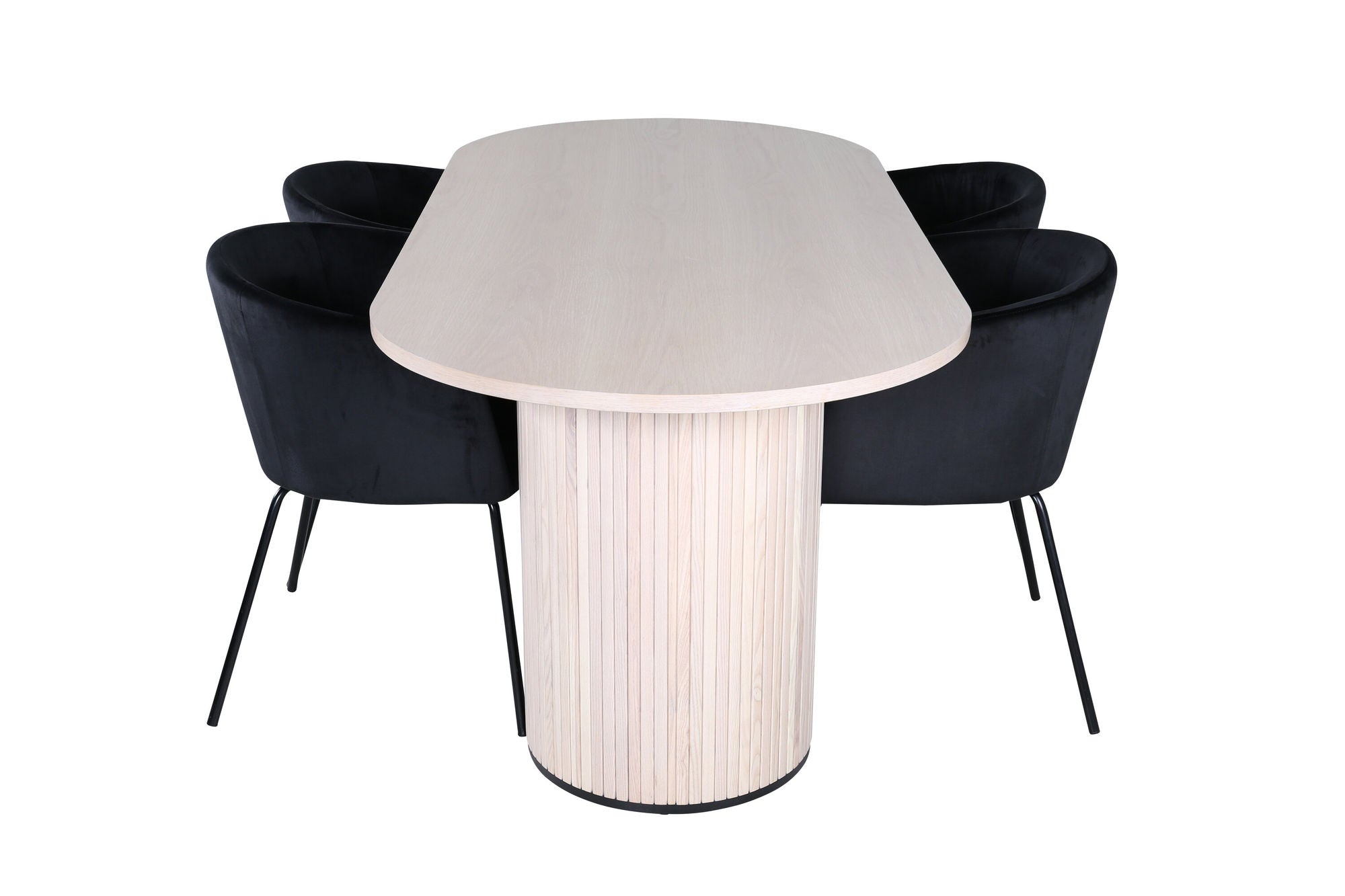 Venture Home Bianca Oval spisebord - White Wash / Black Veneer+Berit stol - Black / Black Velvet_4