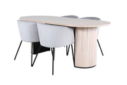 Venture Home Bianca Oval spisebord - White Wash / Black Veneer+Berit stol - Black / Light Grey Velvet_4