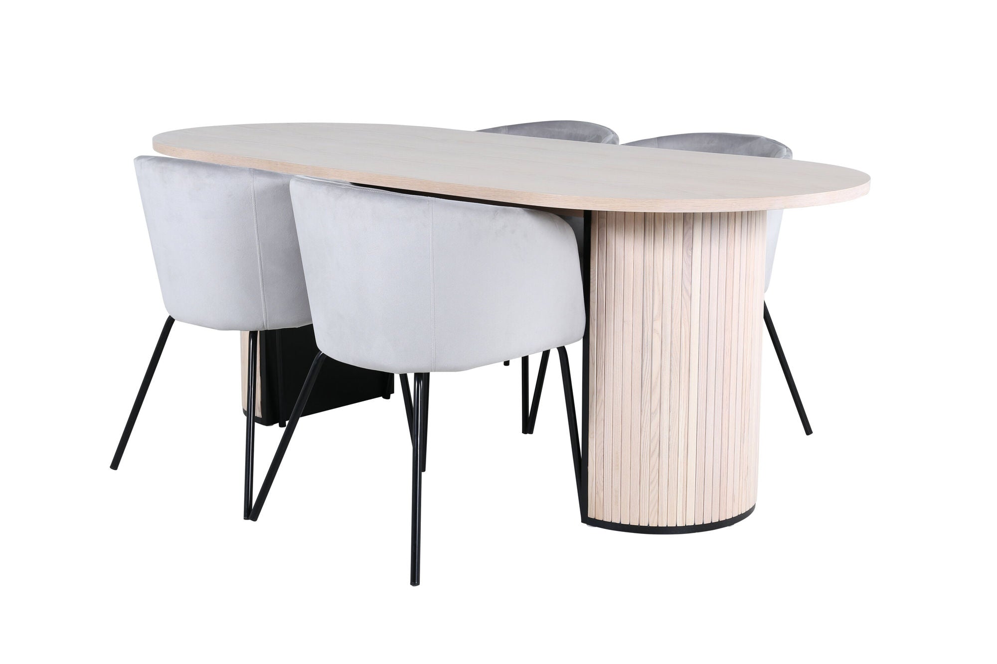 Venture Home Bianca Oval spisebord - White Wash / Black Veneer+Berit stol - Black / Light Grey Velvet_4