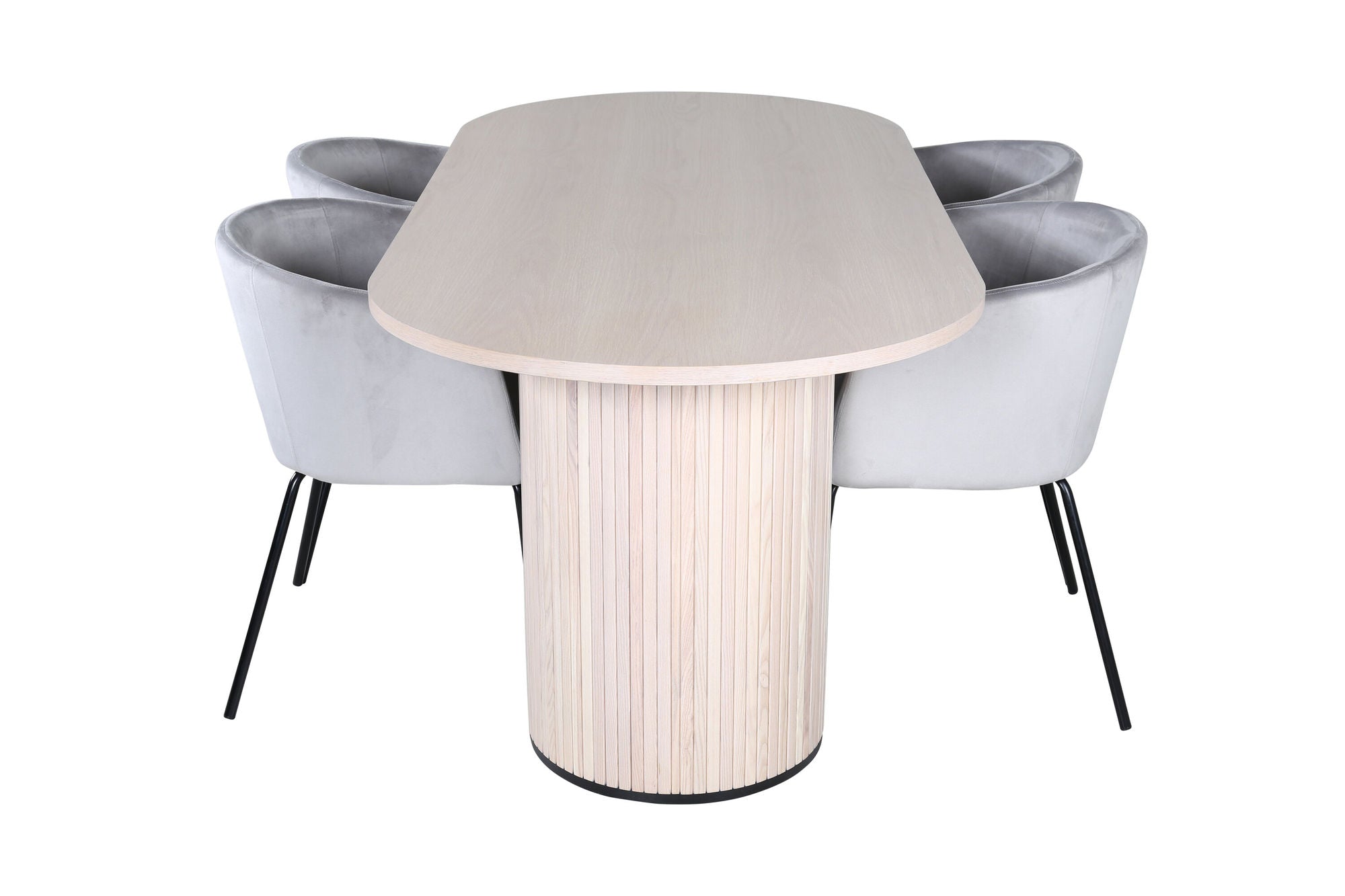 Venture Home Bianca Oval spisebord - White Wash / Black Veneer+Berit stol - Black / Light Grey Velvet_4