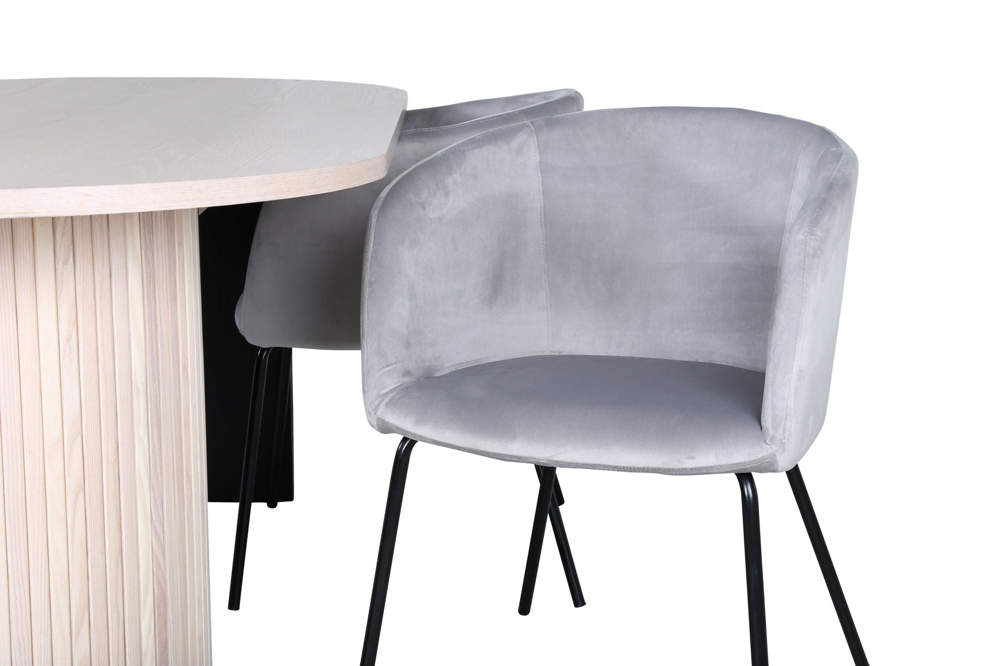 Venture Home Bianca Oval spisebord - White Wash / Black Veneer+Berit stol - Black / Light Grey Velvet_4