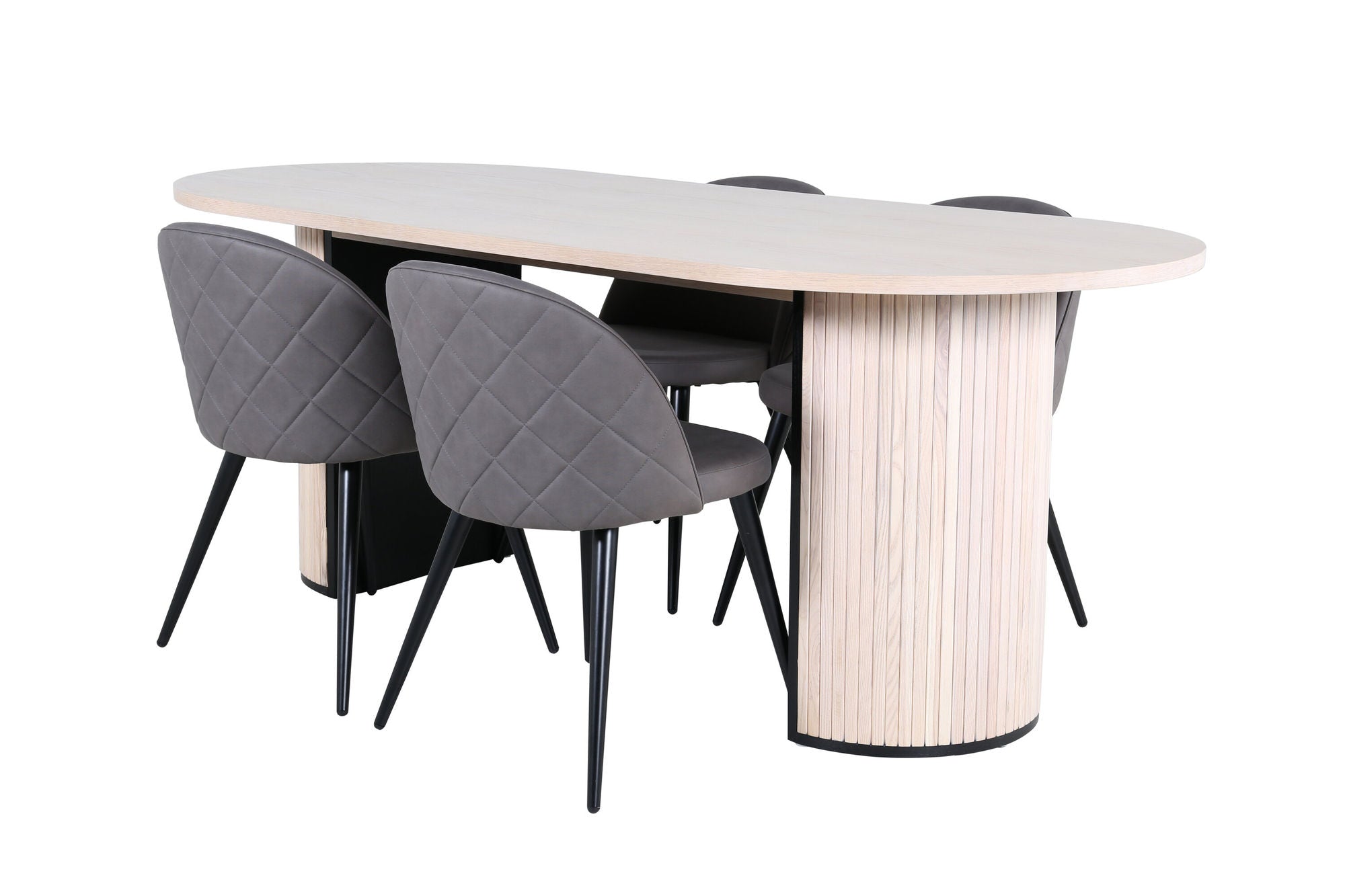 Venture Home Bianca Oval spisebord - White Wash / Black Veneer+Velvet Stitches stol - Black / Grey Micro Fibre_4