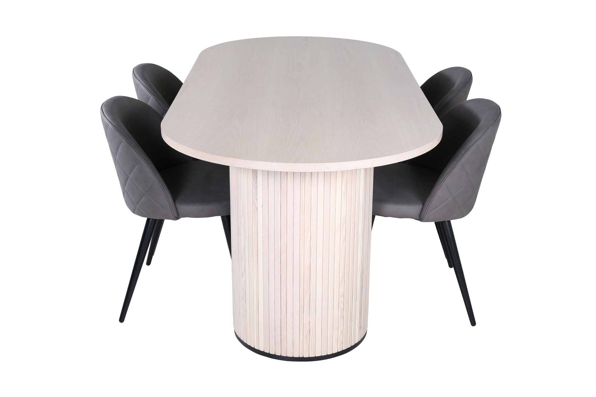Venture Home Bianca Oval spisebord - White Wash / Black Veneer+Velvet Stitches stol - Black / Grey Micro Fibre_4