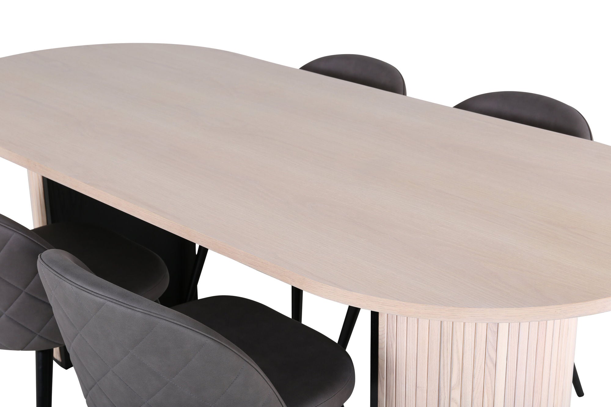 Venture Home Bianca Oval spisebord - White Wash / Black Veneer+Velvet Stitches stol - Black / Grey Micro Fibre_4