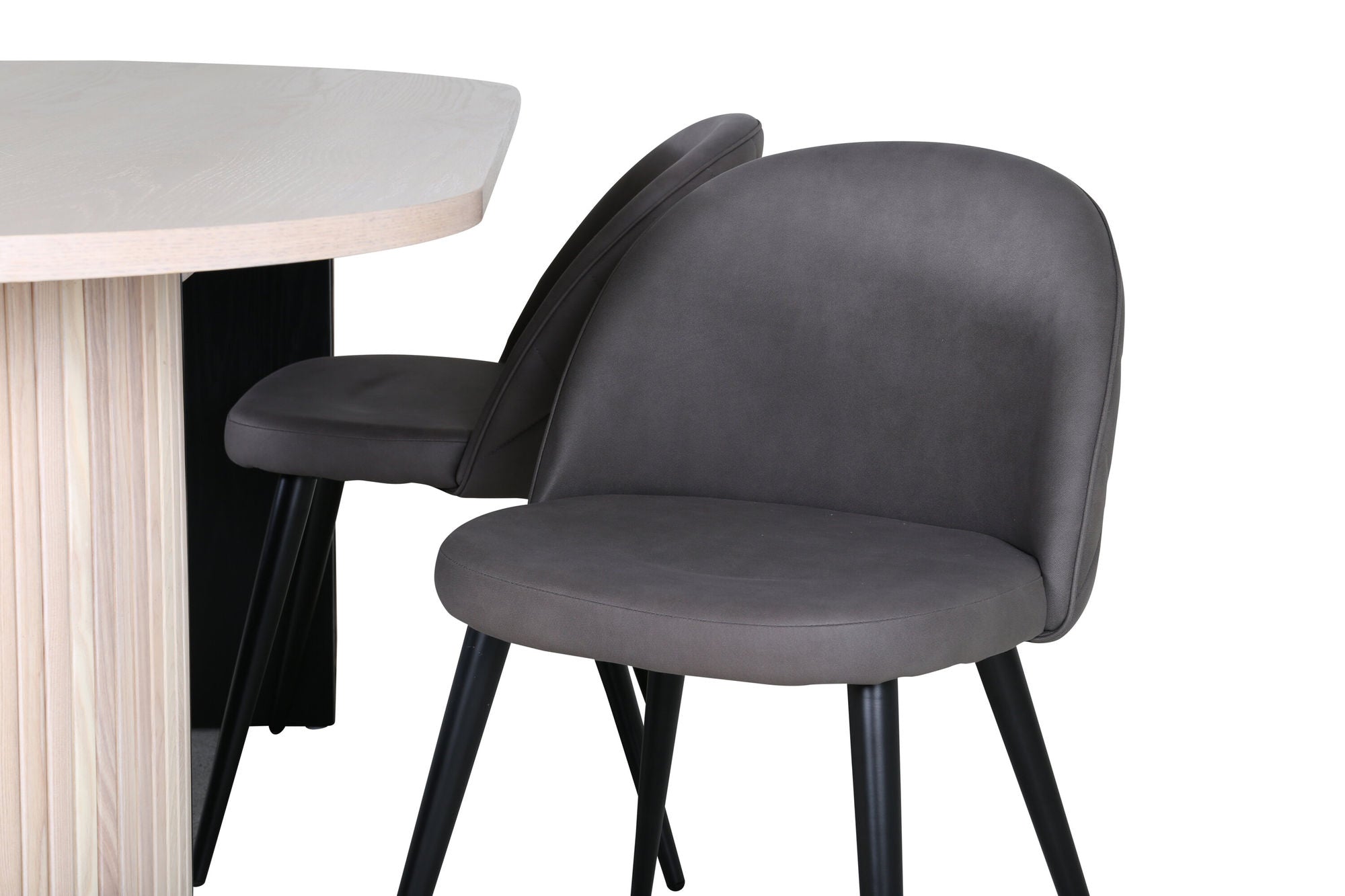 Venture Home Bianca Oval spisebord - White Wash / Black Veneer+Velvet Stitches stol - Black / Grey Micro Fibre_4