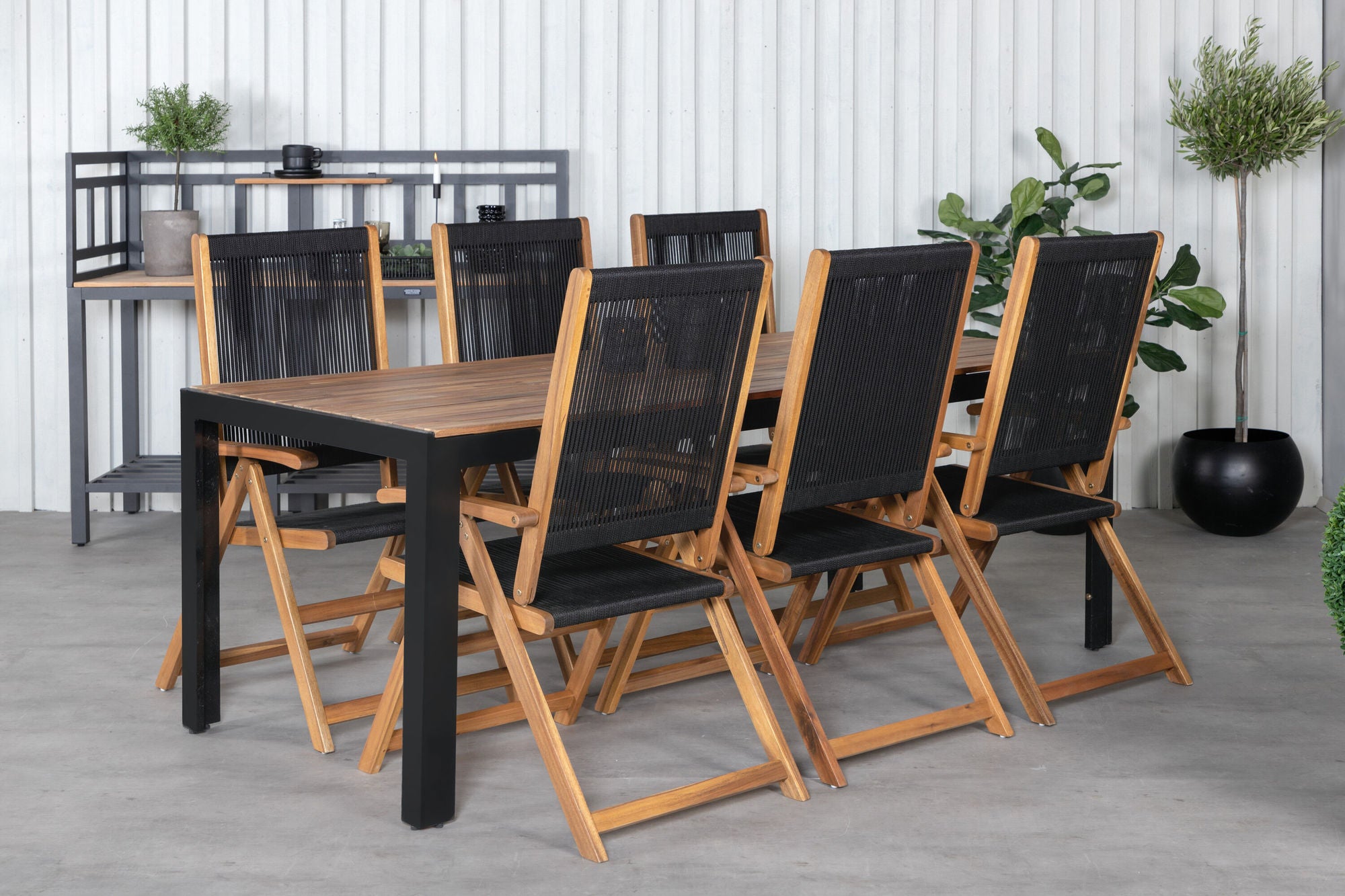 Venture Home Bois spisebord 205*90cm - Black Legs / Acacia +Little John foldable stol - Rope / Acacia_6