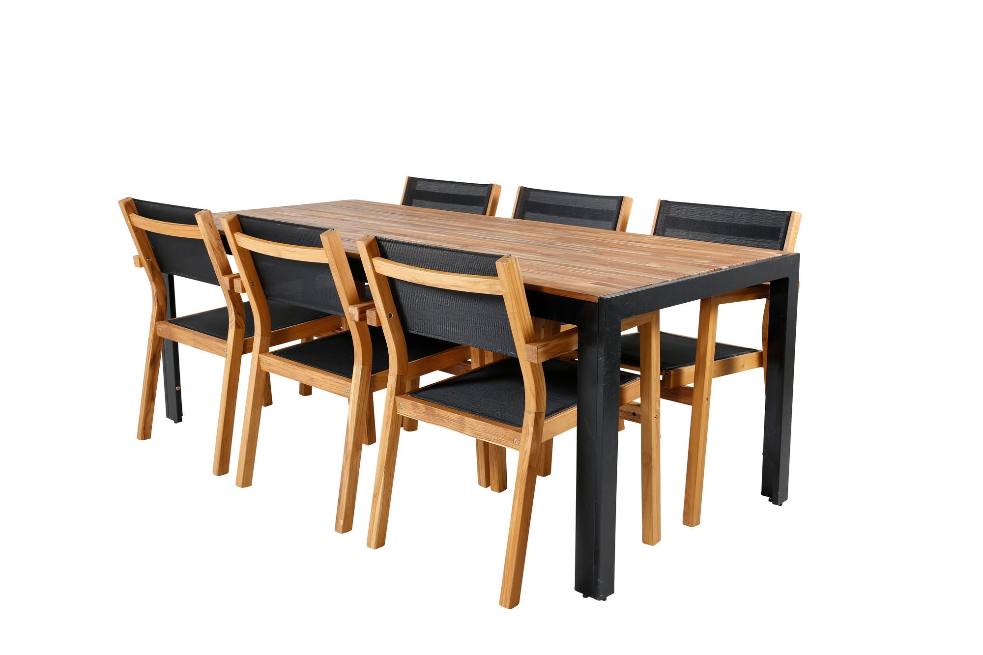 Venture Home Bois spisebord 205*90cm - Black Legs / Acacia +Venice Stackingchair - Teak / Black textilene_6
