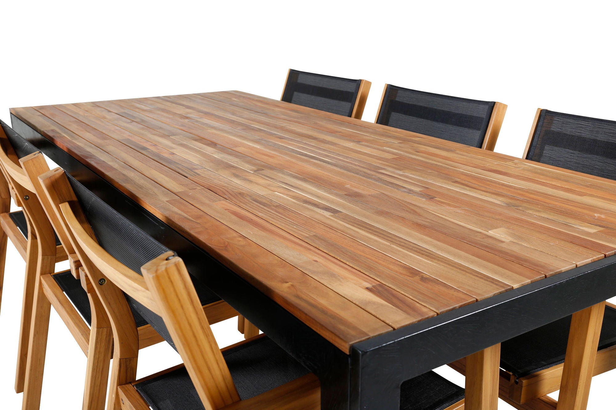 Venture Home Bois spisebord 205*90cm - Black Legs / Acacia +Venice Stackingchair - Teak / Black textilene_6
