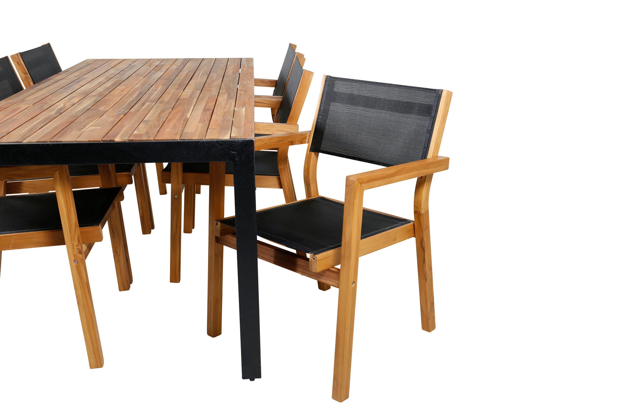 Venture Home Bois spisebord 205*90cm - Black Legs / Acacia +Venice Stackingchair - Teak / Black textilene_6