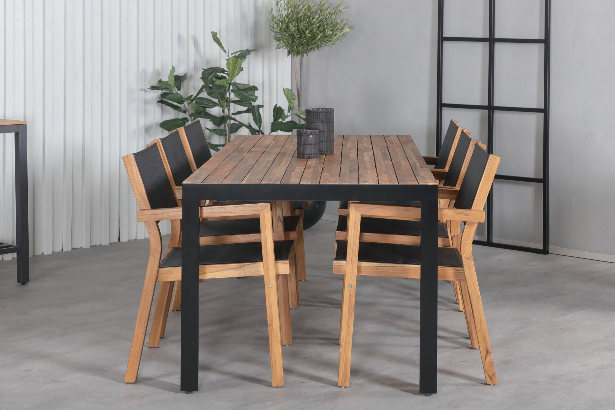 Venture Home Bois spisebord 205*90cm - Black Legs / Acacia +Venice Stackingchair - Teak / Black textilene_6