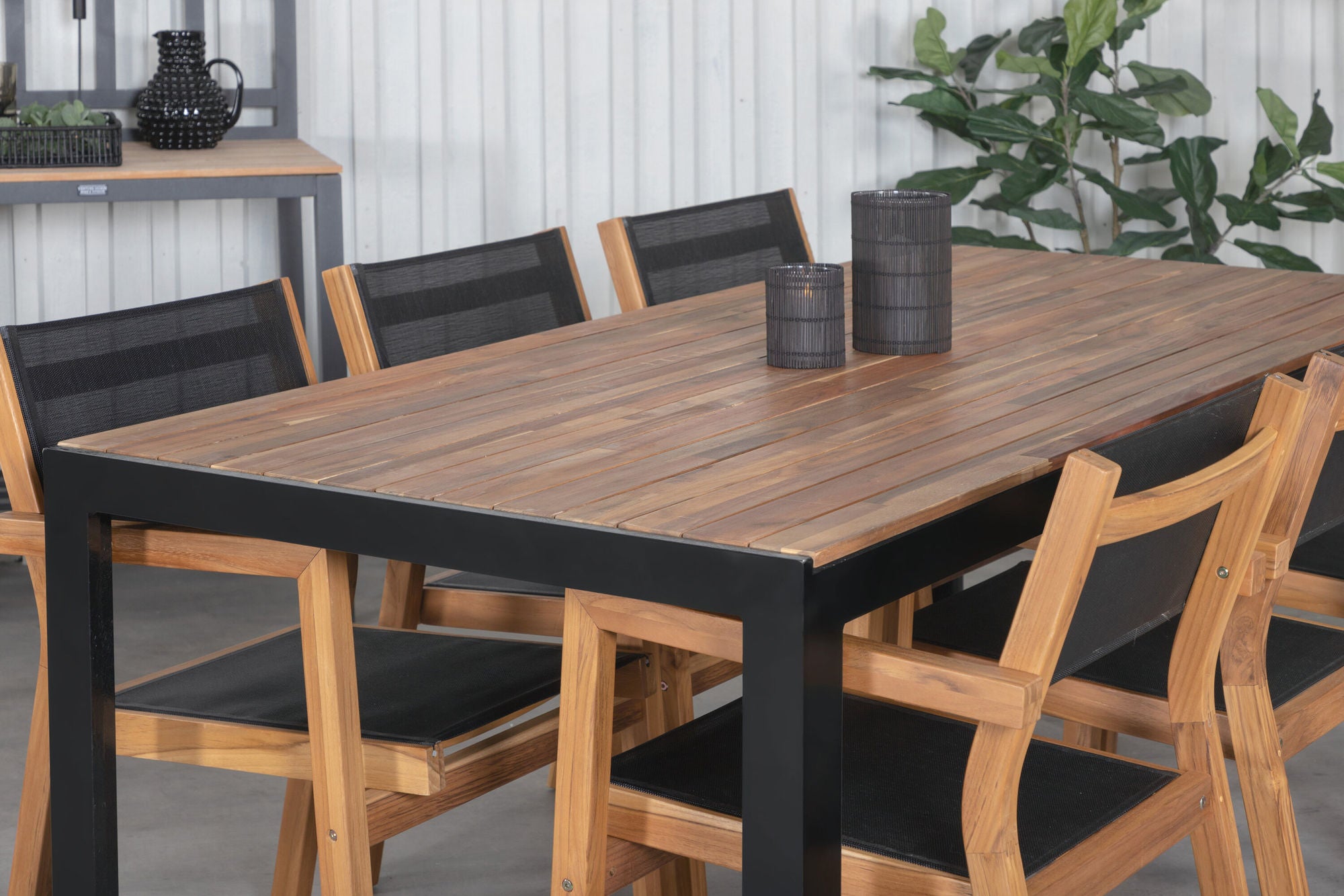Venture Home Bois spisebord 205*90cm - Black Legs / Acacia +Venice Stackingchair - Teak / Black textilene_6