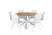 Venture Home Mexico bord ø 140 - White/Teak+Alina Spisebordsstol - white Alu / White Textilene_6