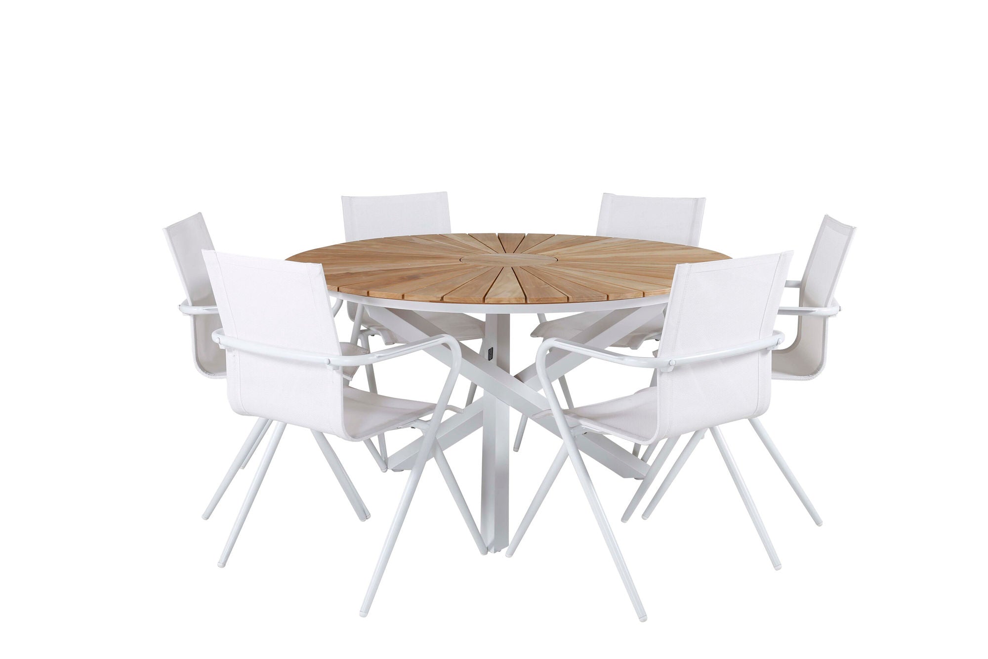 Venture Home Mexico bord ø 140 - White/Teak+Alina Spisebordsstol - white Alu / White Textilene_6