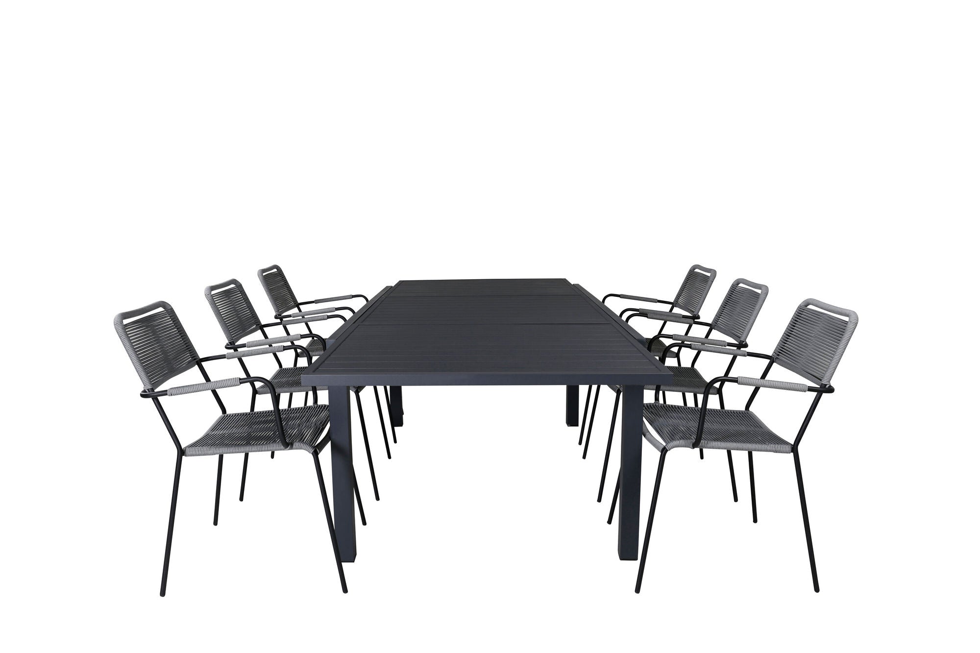 Venture Home Marbella bord 160/240 - Black/Black+Lindos Armchair - Black Alu / Grey Rope_6