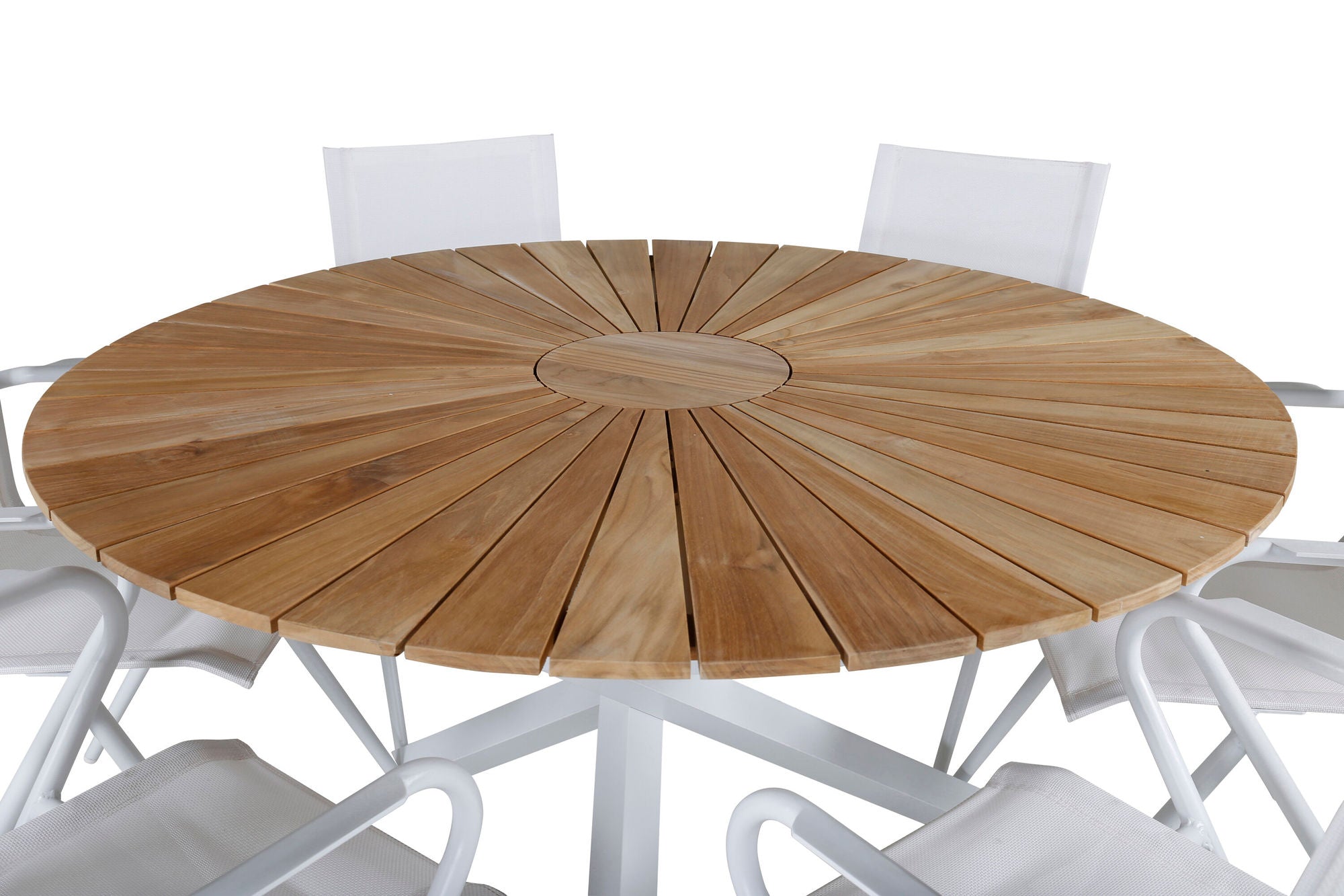 Venture Home Mexico bord ø 140 - White/Teak+Alina Spisebordsstol - white Alu / White Textilene_6