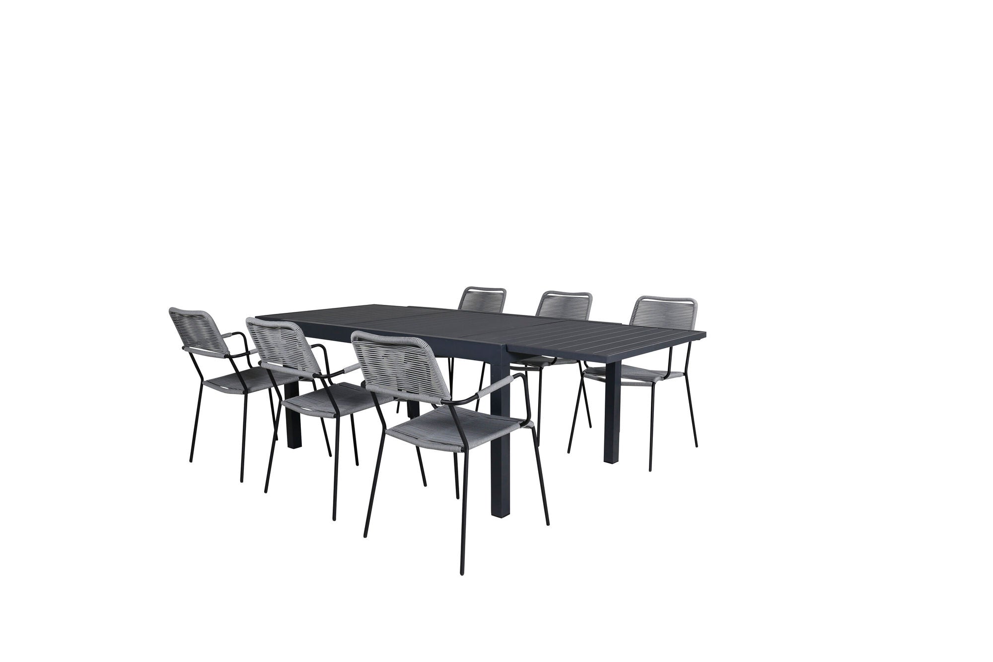Venture Home Marbella bord 160/240 - Black/Black+Lindos Armchair - Black Alu / Grey Rope_6