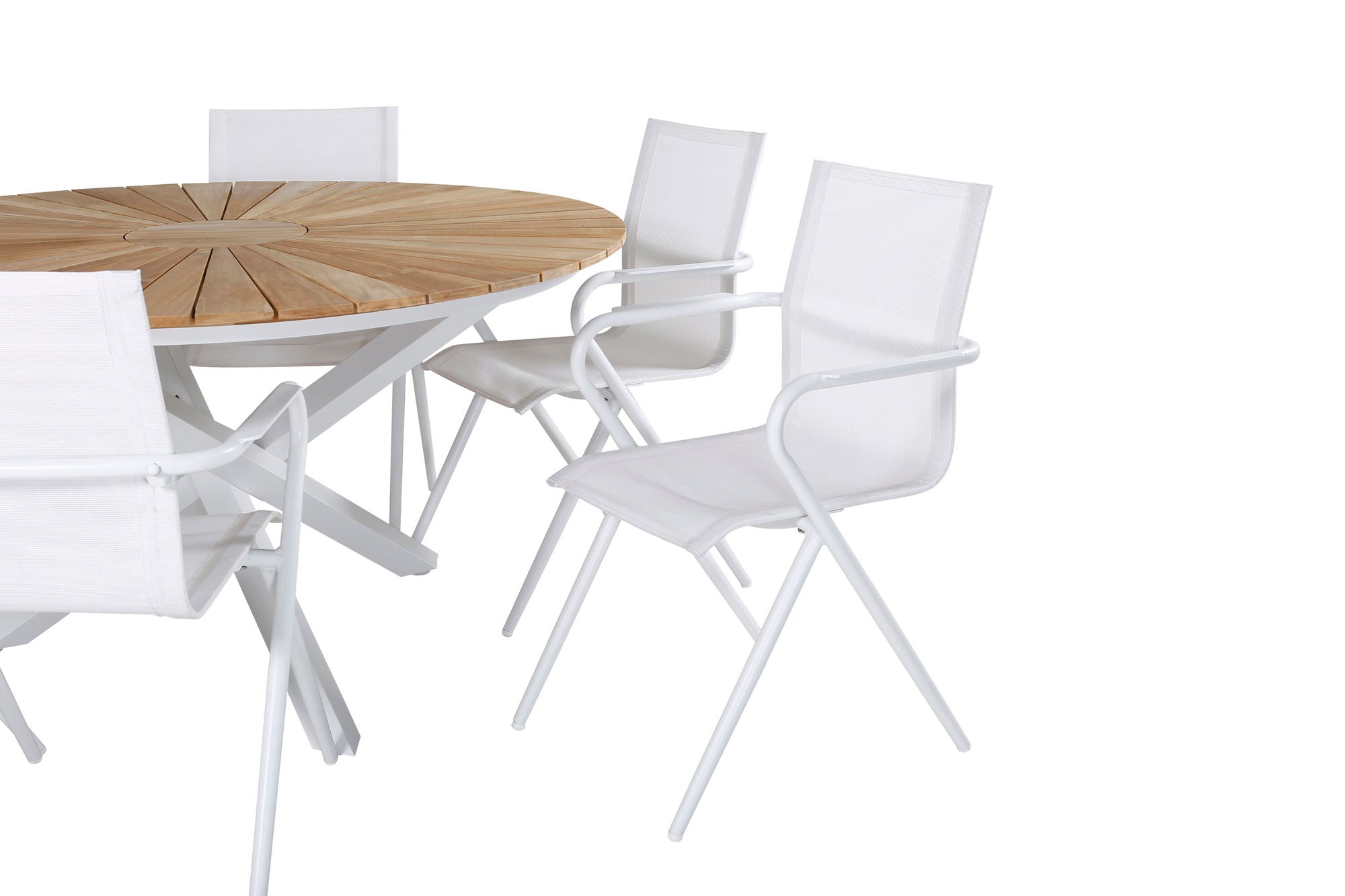 Venture Home Mexico bord ø 140 - White/Teak+Alina Spisebordsstol - white Alu / White Textilene_6