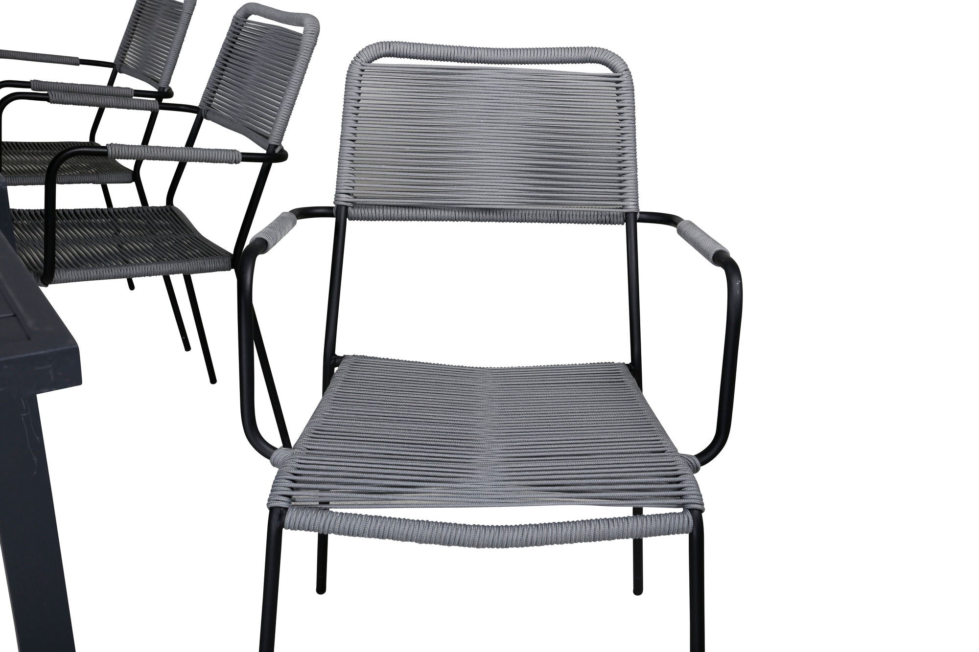 Venture Home Marbella bord 160/240 - Black/Black+Lindos Armchair - Black Alu / Grey Rope_6
