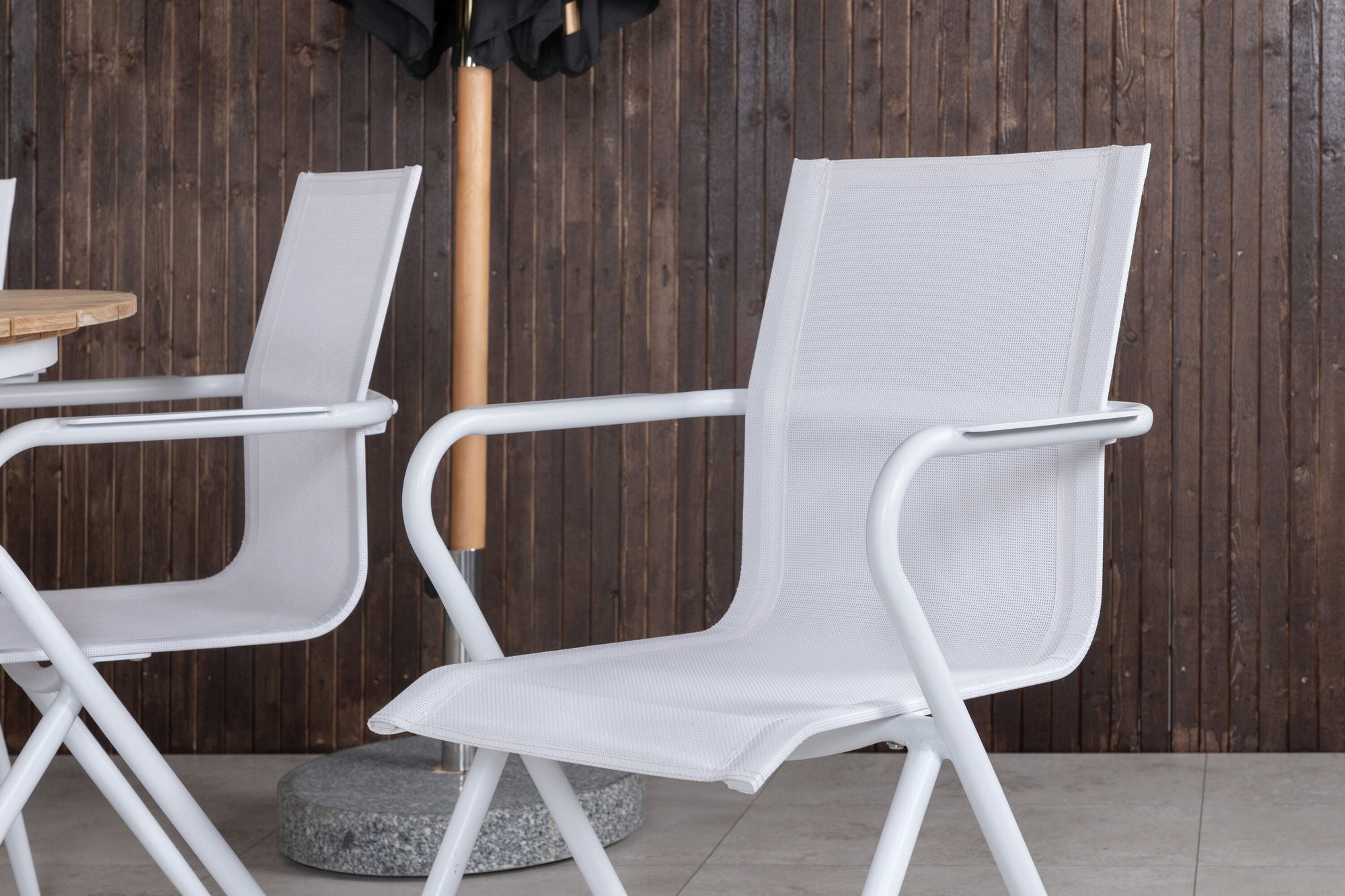 Venture Home Mexico bord ø 140 - White/Teak+Alina Spisebordsstol - white Alu / White Textilene_6
