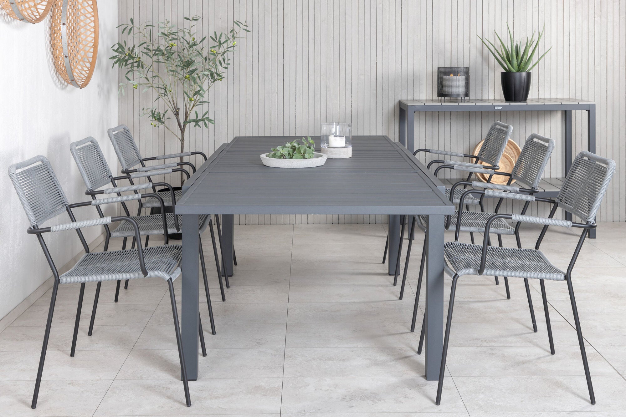Venture Home Marbella bord 160/240 - Black/Black+Lindos Armchair - Black Alu / Grey Rope_6