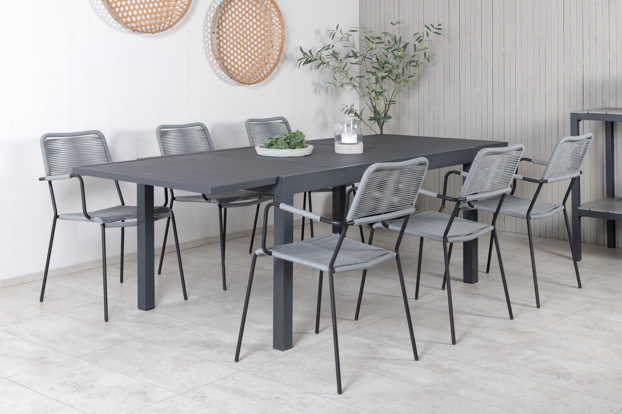 Venture Home Marbella bord 160/240 - Black/Black+Lindos Armchair - Black Alu / Grey Rope_6