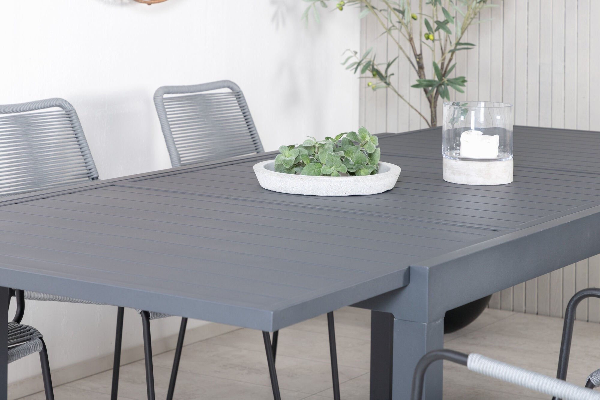 Venture Home Marbella bord 160/240 - Black/Black+Lindos Armchair - Black Alu / Grey Rope_6
