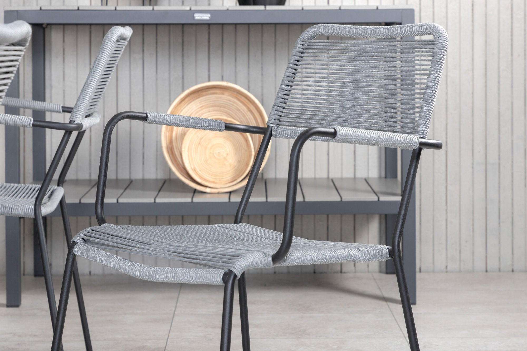 Venture Home Marbella bord 160/240 - Black/Black+Lindos Armchair - Black Alu / Grey Rope_6