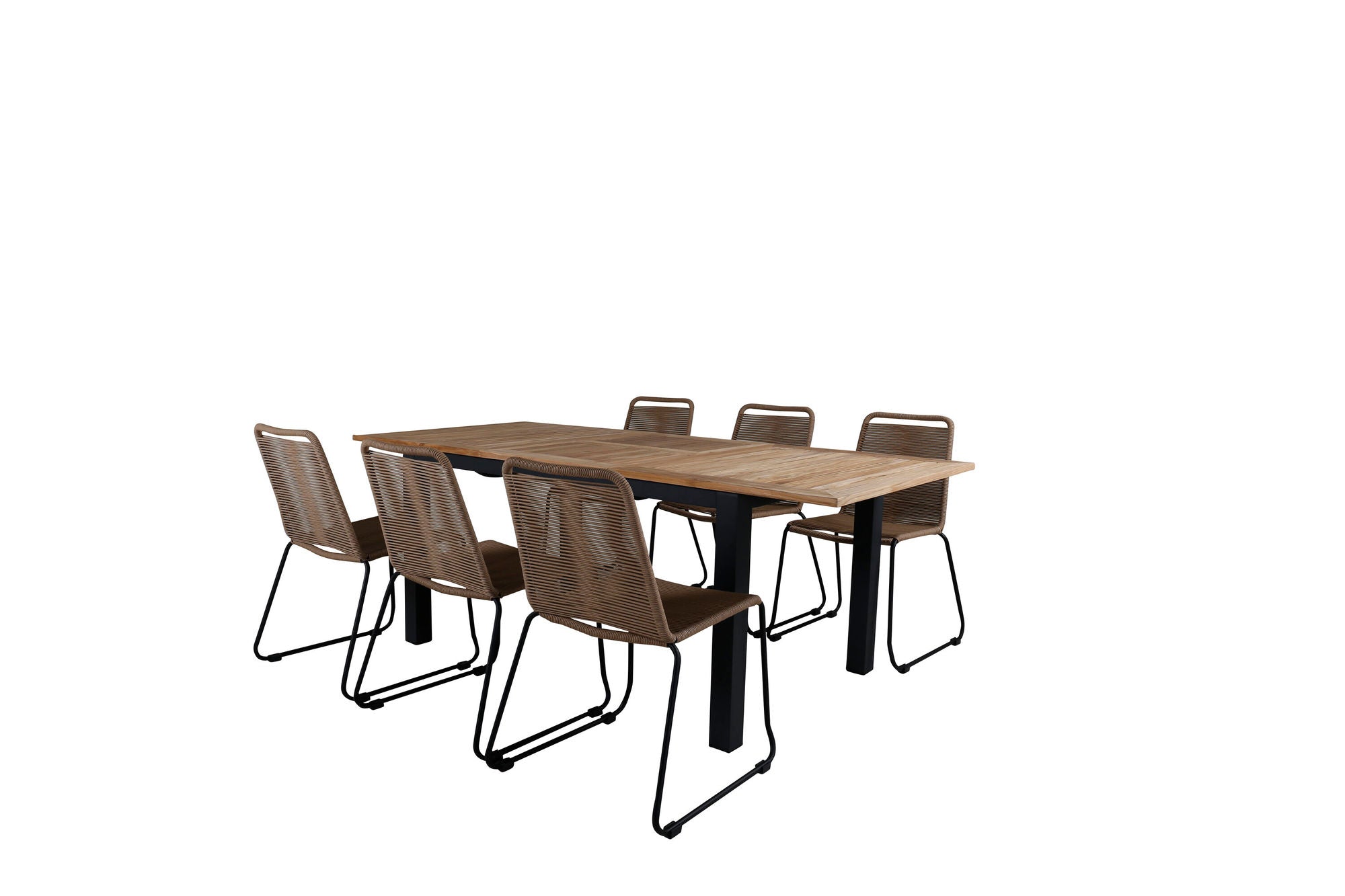 Venture Home Panama bord 152/210 - Black/Teak+Lindos Stacking stol - Black Alu / Latte Rope_6