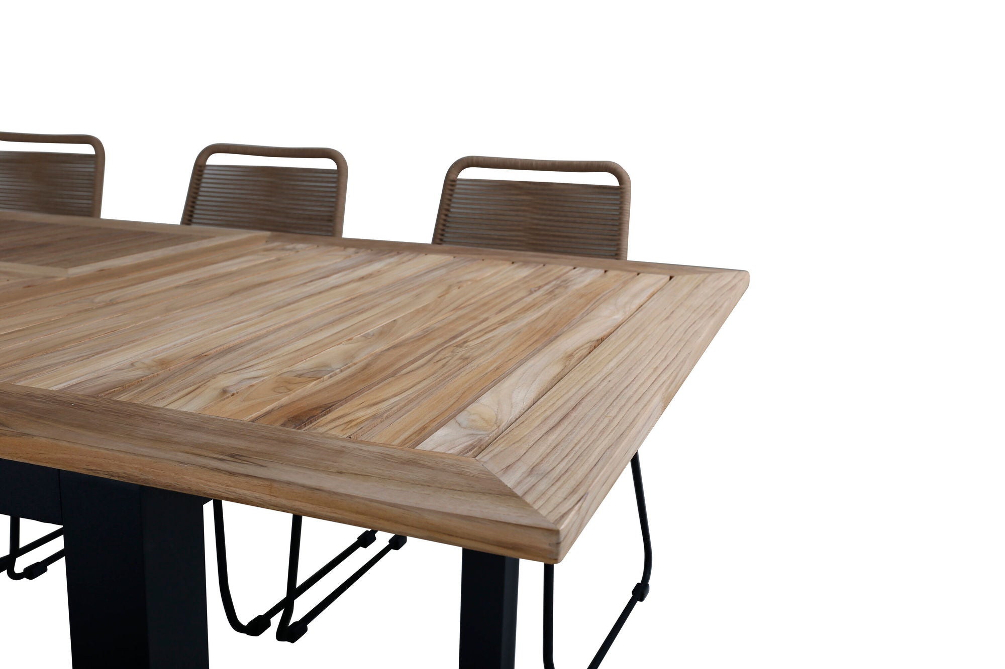 Venture Home Panama bord 152/210 - Black/Teak+Lindos Stacking stol - Black Alu / Latte Rope_6