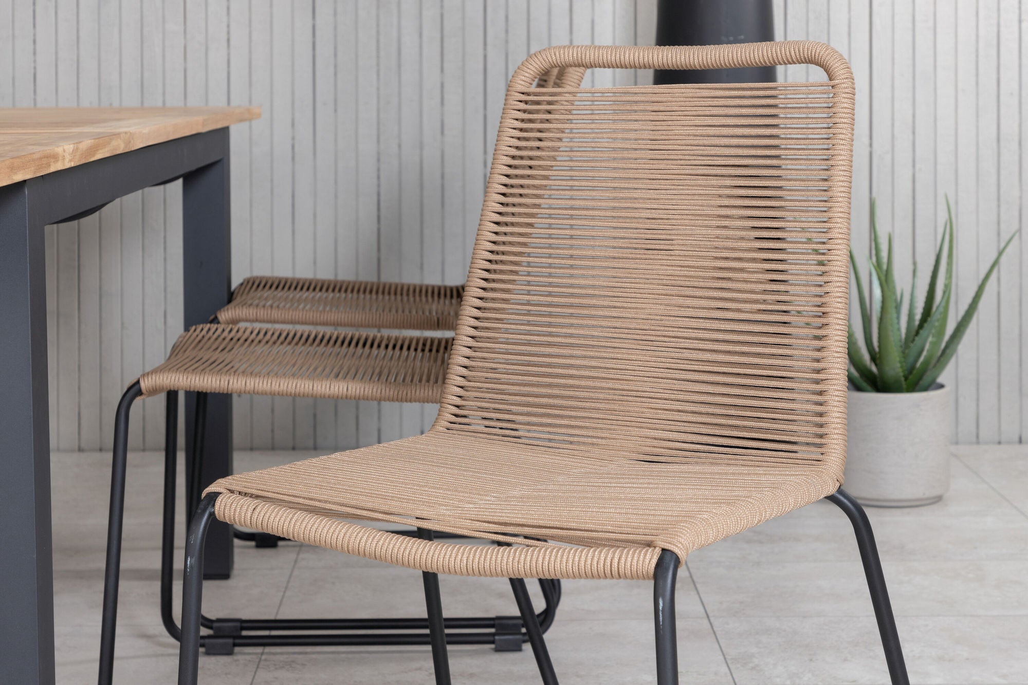 Venture Home Panama bord 152/210 - Black/Teak+Lindos Stacking stol - Black Alu / Latte Rope_6