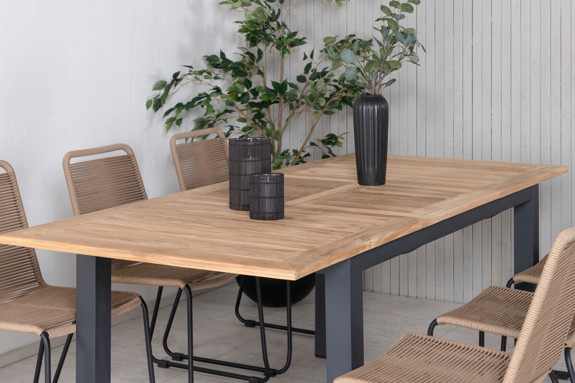 Venture Home Panama bord 152/210 - Black/Teak+Lindos Stacking stol - Black Alu / Latte Rope_6