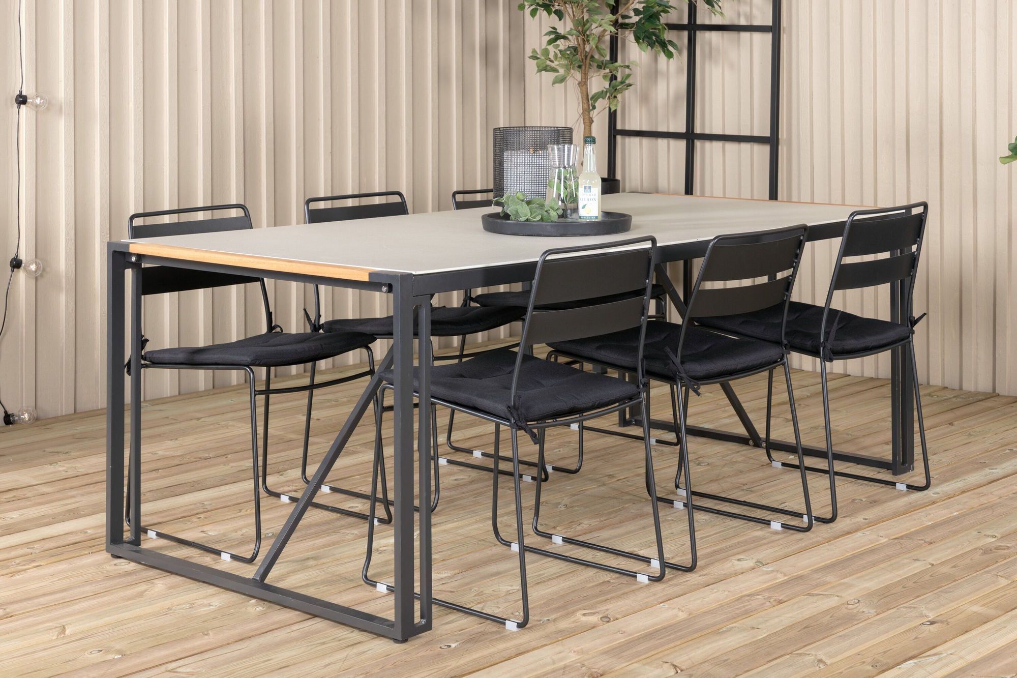Venture Home Texas spisebord 200*100 - Black Alu / Teak / Grey Spray stone+Lina Spisebordsstol - Black_6