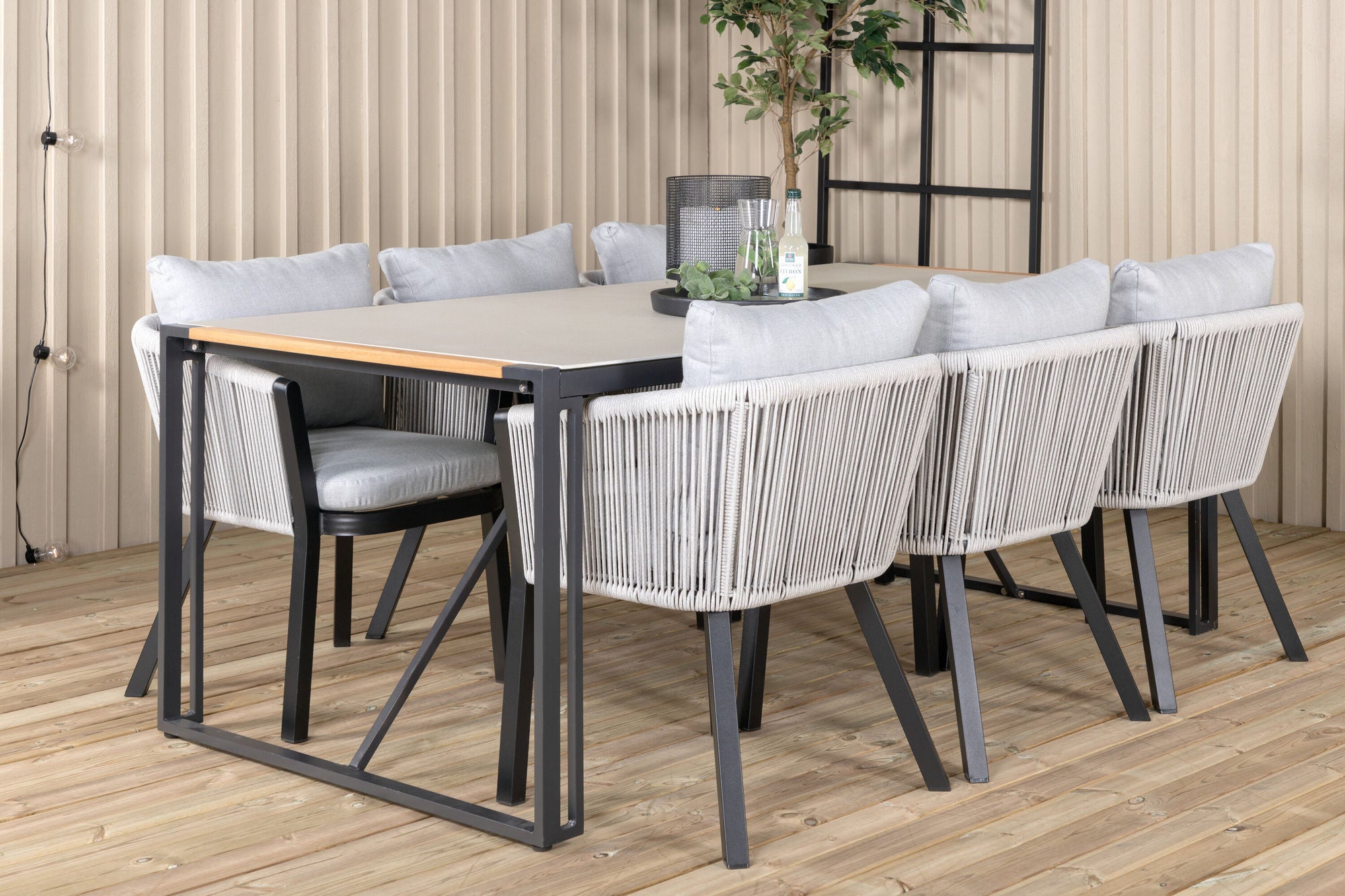 Venture Home Texas spisebord 200*100 - Black Alu / Teak / Grey Spray stone+Virya Spisebordsstol - BLACK Alu / Grey cushion _6