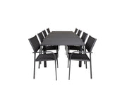 Venture Home Marbella bord 160/240 - Black/Black - Santorini Arm stol (Stackable) - Black alu / Black Textilene 8