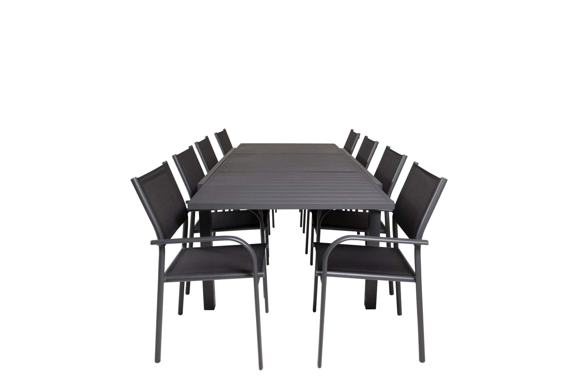 Venture Home Marbella bord 160/240 - Black/Black - Santorini Arm stol (Stackable) - Black alu / Black Textilene 8